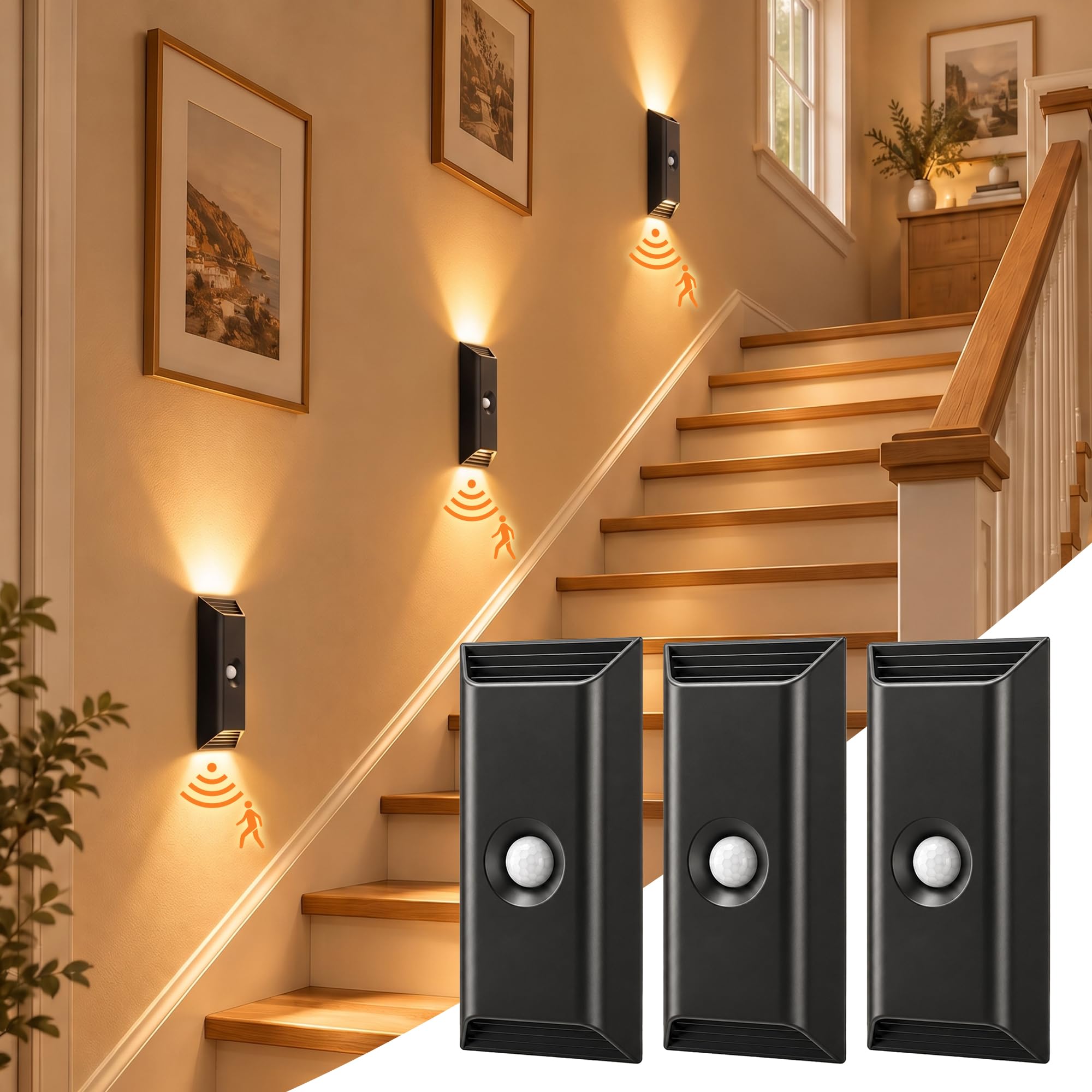 ICARE Lampada da Parete LED con Sensore di Movimento, 3 Pezzi, Ricaricabile