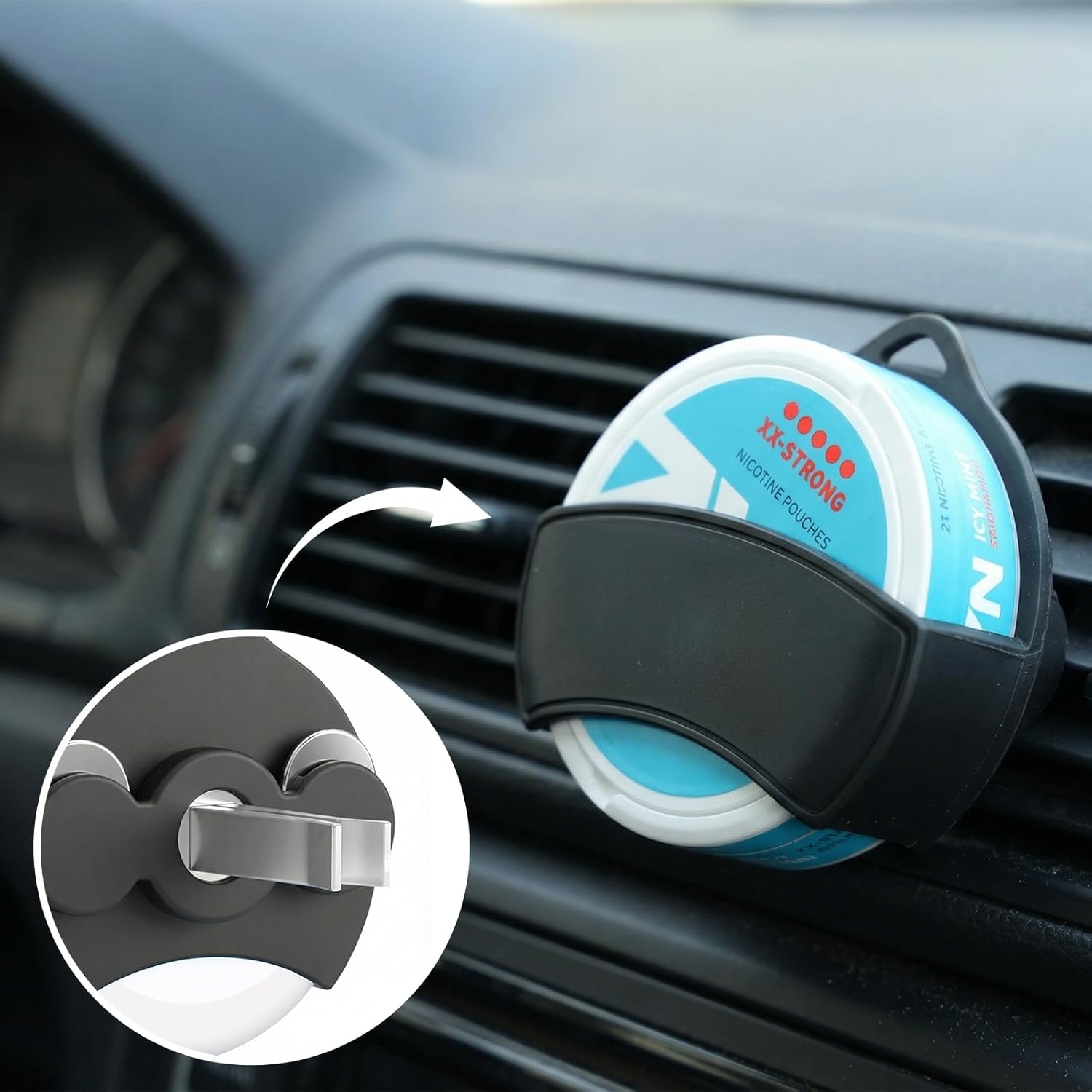 2 Pack-ZYN Holder for Car – Magnetic Silicone Holster Clip for Belt, Backpack & Dashboard, Fits ZYN/NZE/Alpha Pouch Cans zyn Metal can - Image 4