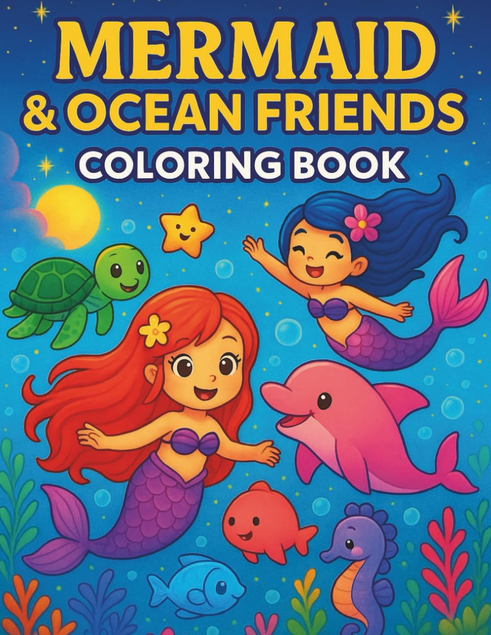 Mermaid and Ocean Friends Coloring Book: Cute Mermaids, Ocean Animals and Under the Sea Fun for Kids Ages 2–5