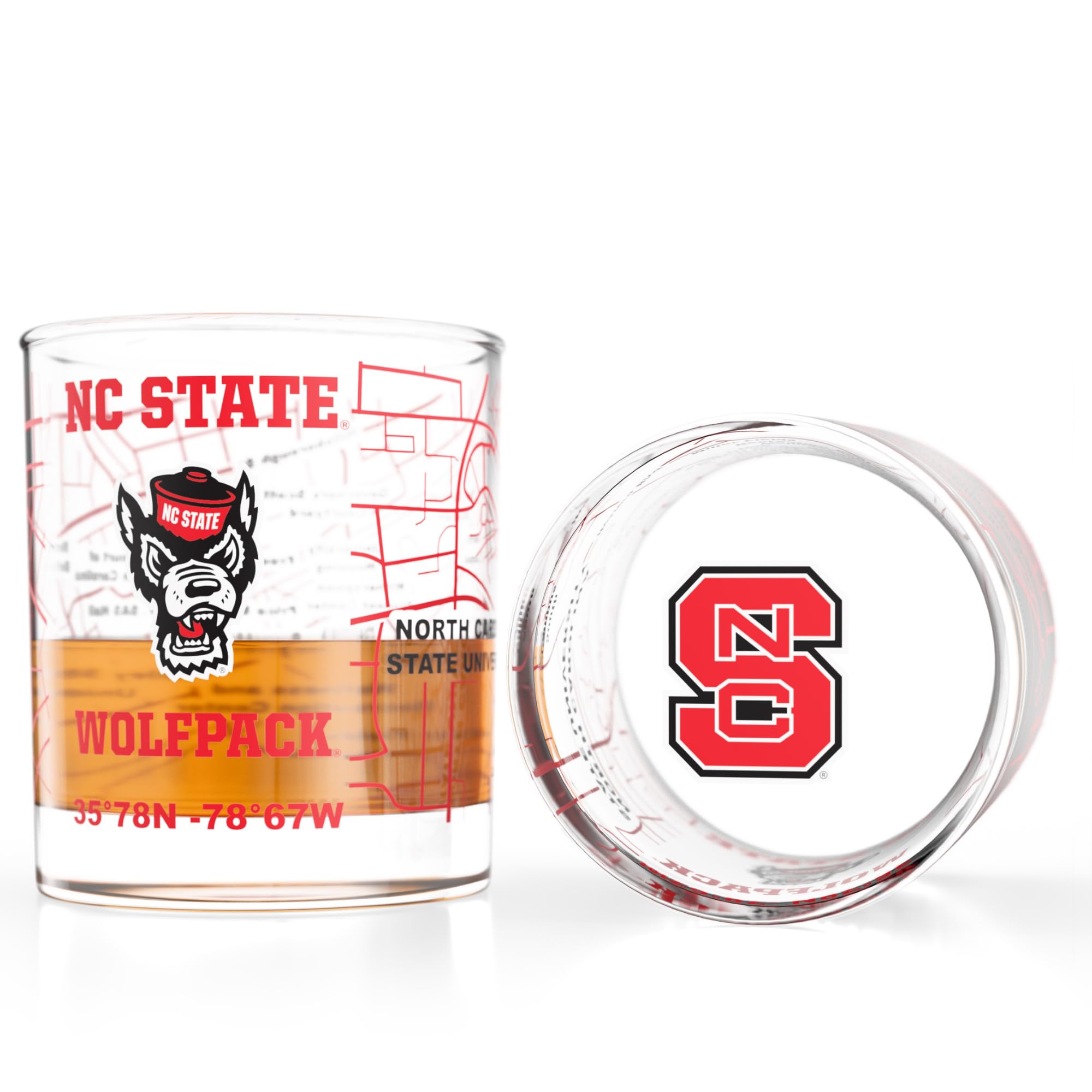 Greenline Goods North Carolina State University Wolfpack Whiskey Glasses Set of 2, 10 oz Rocks Glasses with Full-Color Logo &amp; Campus Map – Officially Licensed Bourbon Glass Gift for Alumni &amp; Fans