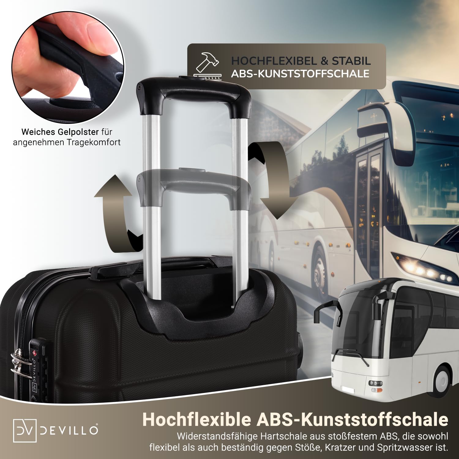 Devillo® Hartschalenkofferset Kofferset 4tlg. S-M-L-XL, Schwarz - Hard Shell Trolley Koffer Reisekoffer Reisekofferset Gepäck Rollkoffer Schloss 4 Rollen ABS-Hartschale Teleskopgriff