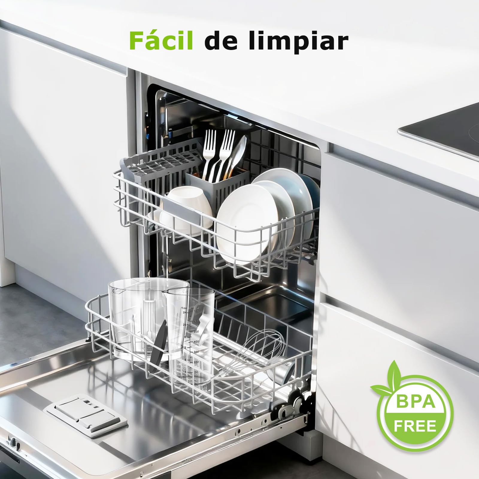 Bonsenkitchen Batidora de Mano 4 en 1, 1000W Batidora de Inmersión de Acero Inoxidable con 12 Velocidades y Función Turbo, Incluye Batidor, Vaso Medidor 700ml y Picador, Batidora Multifunción