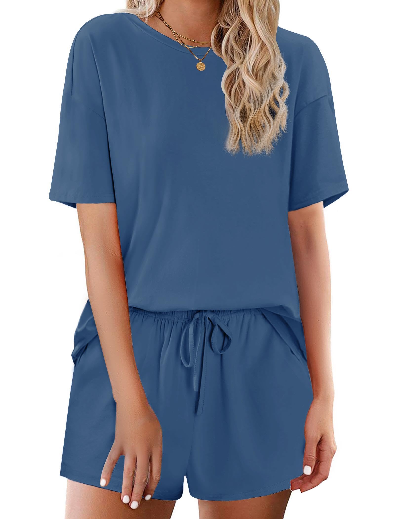 Ekouaer Cotton Pajamas Set for Womens Soft Short Sleeve Lounge Set Shorts Sleepwear Set 2 Piece Pjs Sets