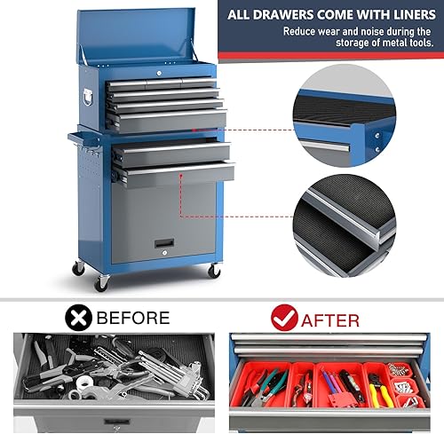 Miniatura 3 de Caja de herramientas de 8 cajones Caja de herramientas grande con ruedas de 42 pulgadas Caja de herramientas de metal superior desmontable