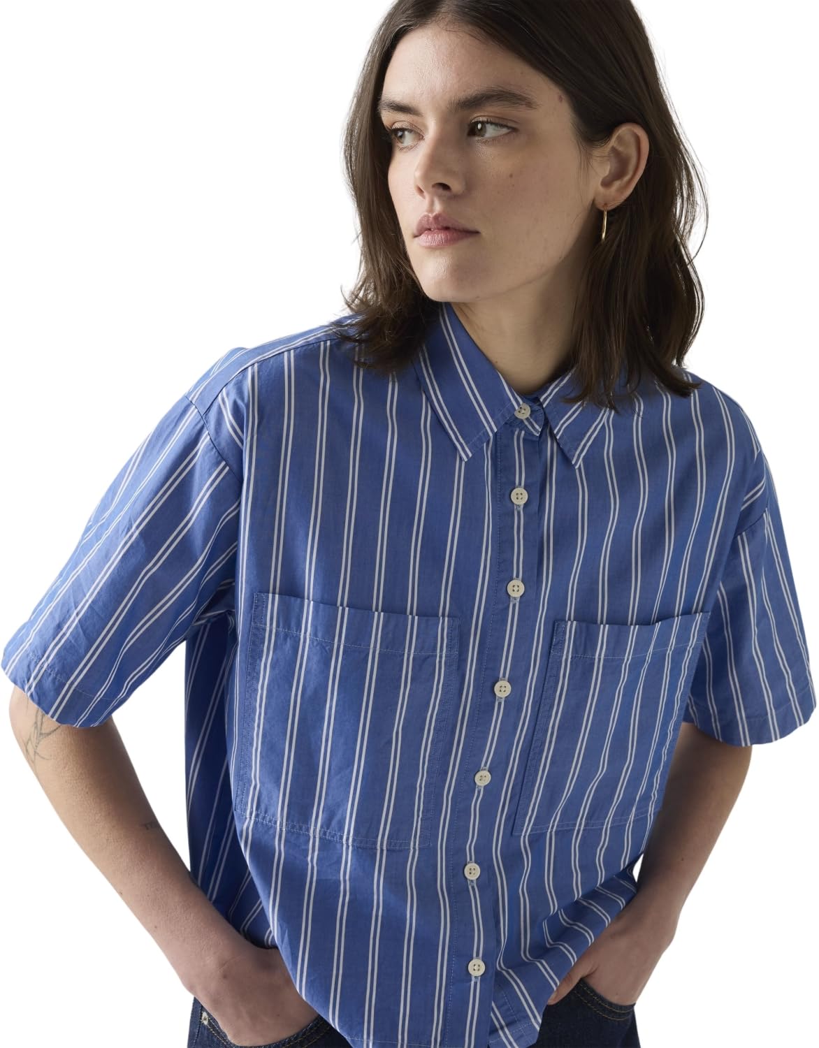 Levi's Donna Camicia a Maniche Corte Harlie Cropped con Colletto a Punta, Relaxed Fit