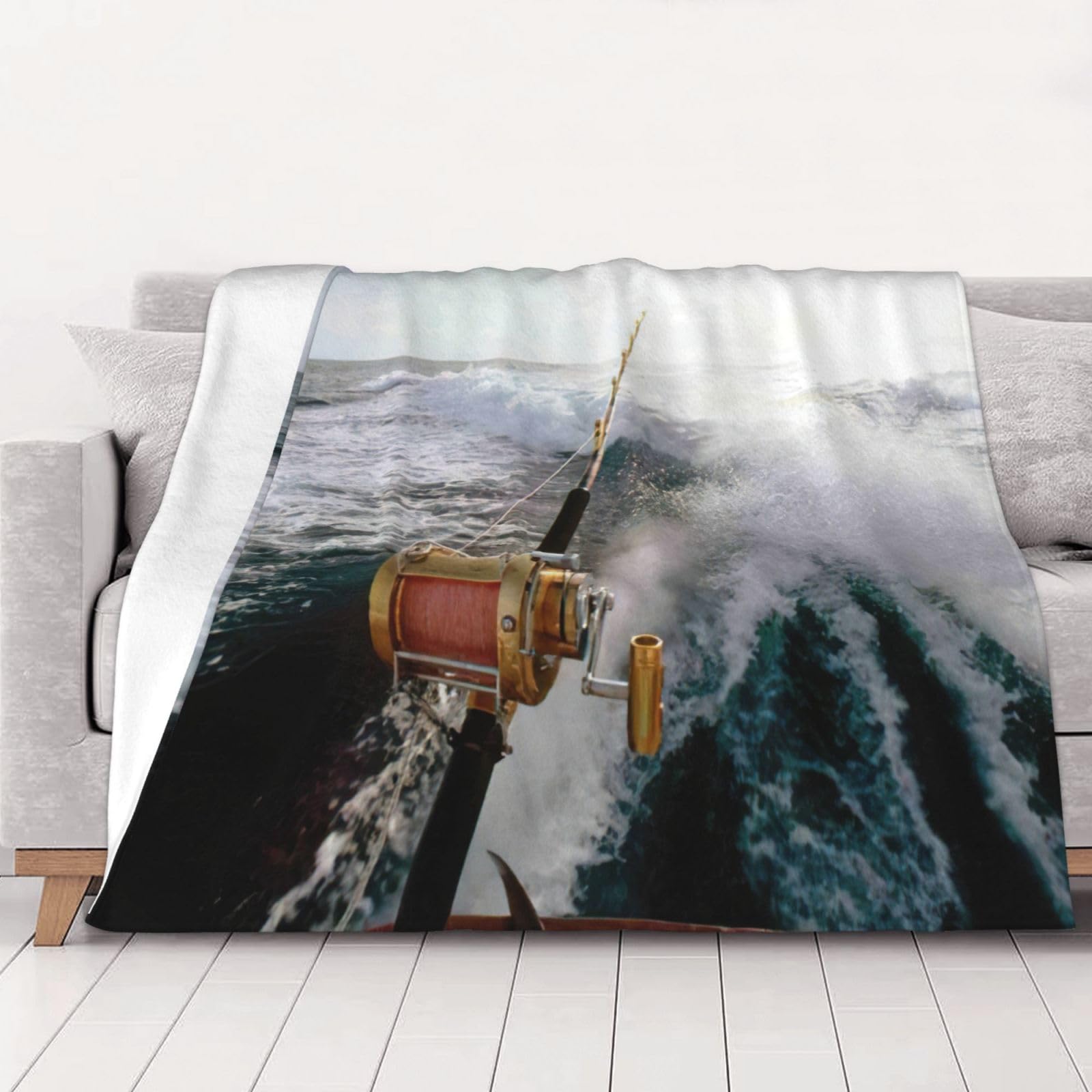Couverture en flanelle imprimée canne à pêche le cadeau idéal pour passionnés de nature