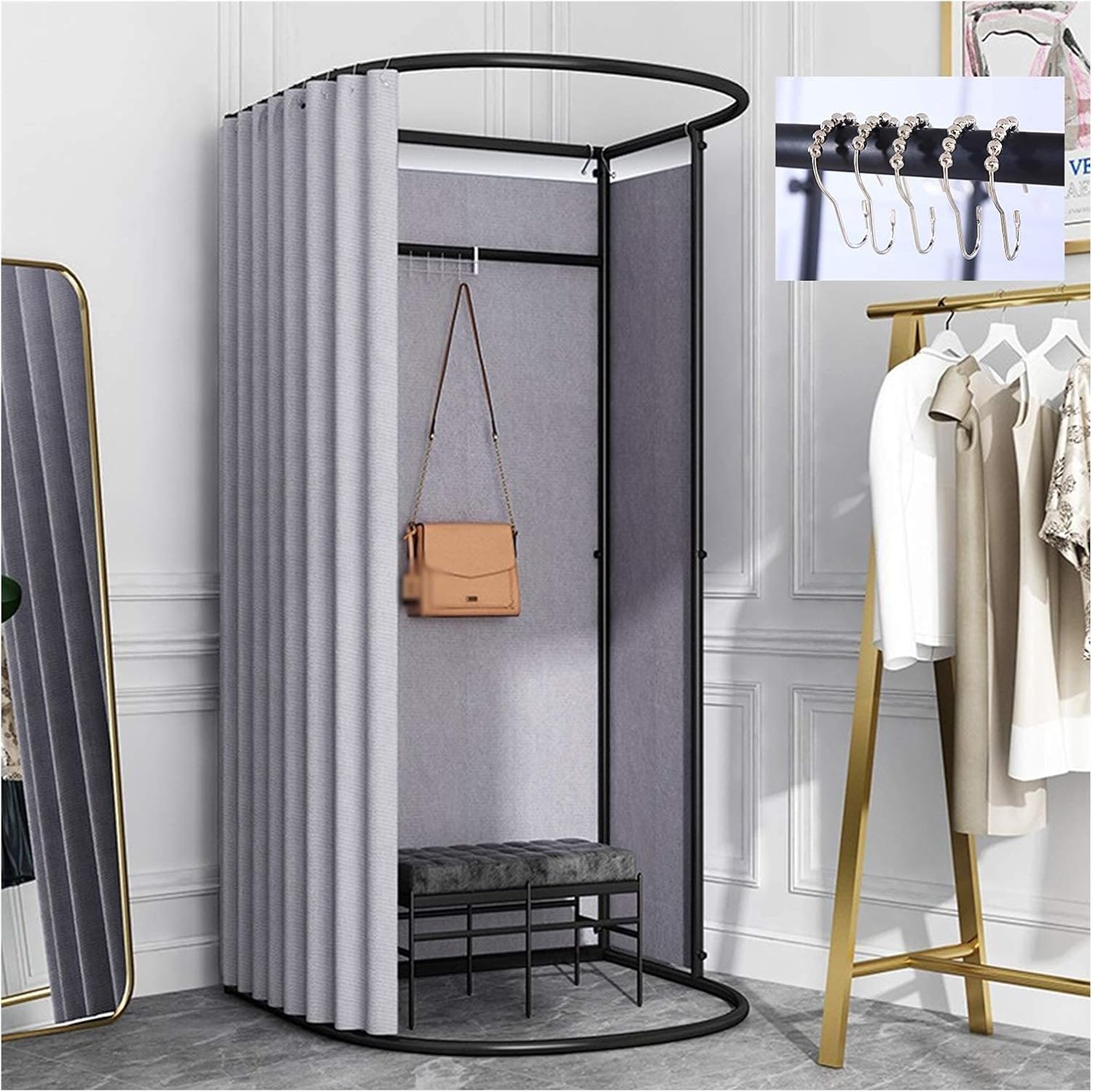 衣料品店のフィッティングルーム 衣料品店ドレッシングルーム モバイルディバイダーカーテンキット プライバシースクリーンパーティション クロークルーム 金属製のフレームシェルフ モールオフ用 フィッティングルームドレッシング室 Color Grise Size 85x80x0cm 衣料品店のフィッティングルーム 衣料品店ドレッシングルーム モバイルディバイダーカーテンキット プライバシースクリーンパーティション クロークルーム 金属製のフレームシェルフ モールオフ用 フィッティングルームドレッシング室 Color Grise Size 85x80x0cm