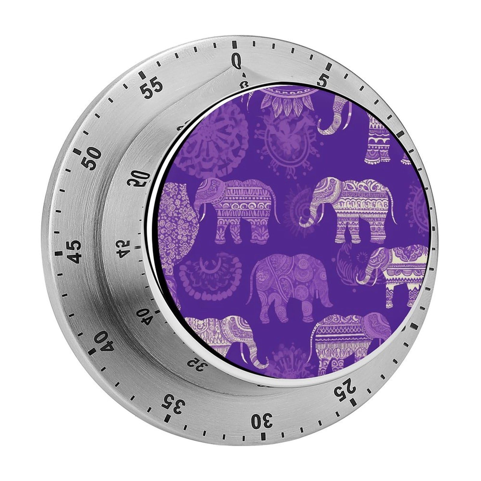 Purple Elephant Timer with Loud Alarm Precision 60 Minute Wind Up Timer Portable Manual Countdown Timers Exquisite Stainless Magnetic Kitchen Timers for Cooking Chef Clock