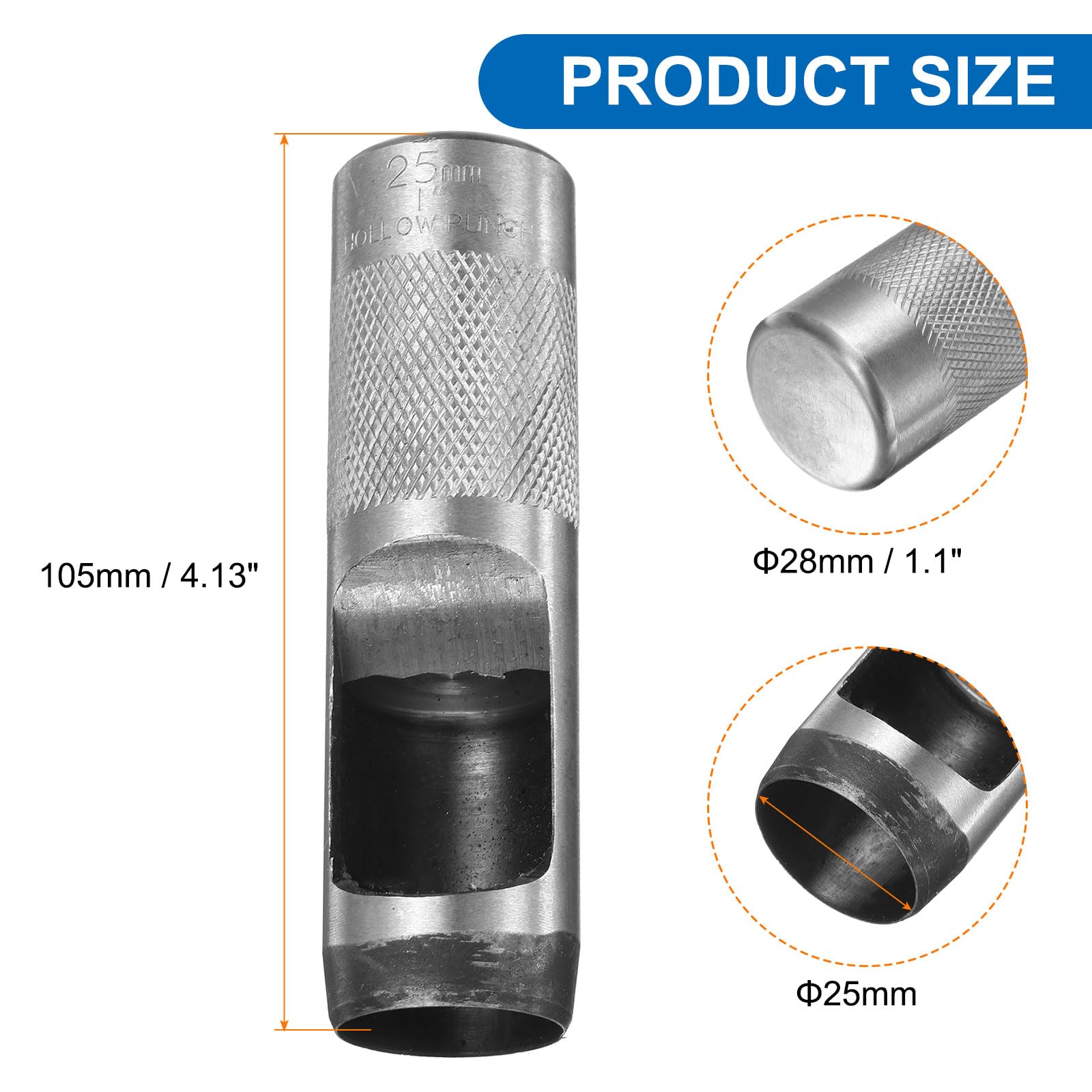 QUARKZMAN 2Pcs Poinçon Rond en Cuir, Poinçon Creux de 25mm en Acier au Carbone pour Coupe d'Emporte-Pièce de Trou Circulaire Outil de Découpe pour Ceinture/Artisanat du Cuir DIY