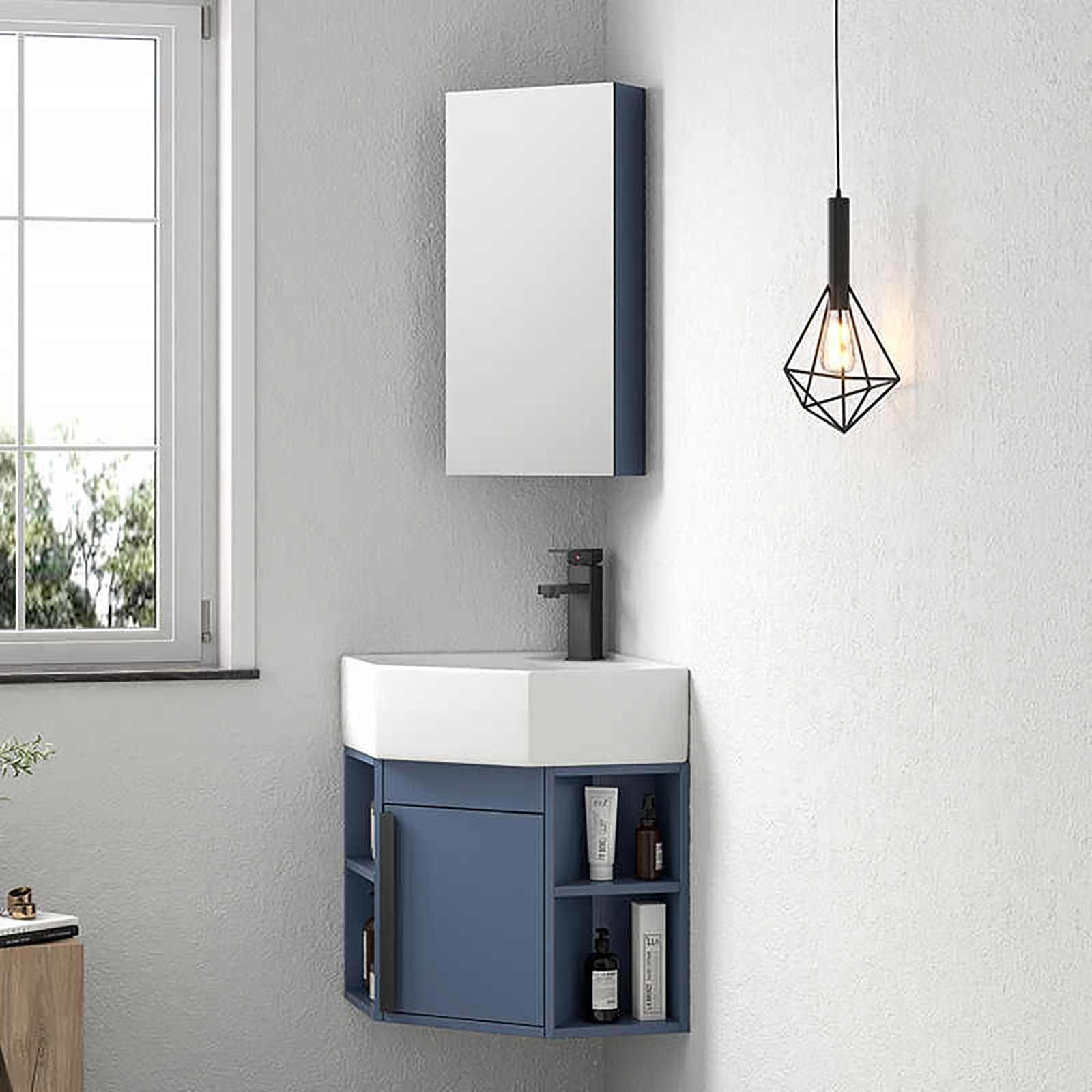 DFGHNBVC Wall Mounted Bathroom Vanity With Sink And Mirror, Space-Saving Design For Small Bathrooms, Hand Washing Basin Included,45Cm