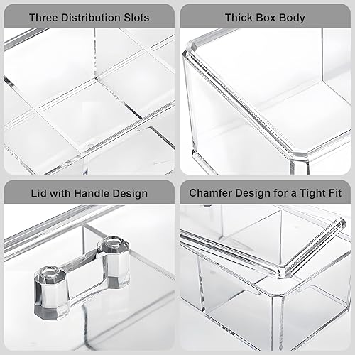 Miniatura 3 de Qtip - Dispensador de bolas de algodón y hisopos con tapa, acrílico transparente, 3 compartimentos, recipientes de baño, organizador de almohadilla