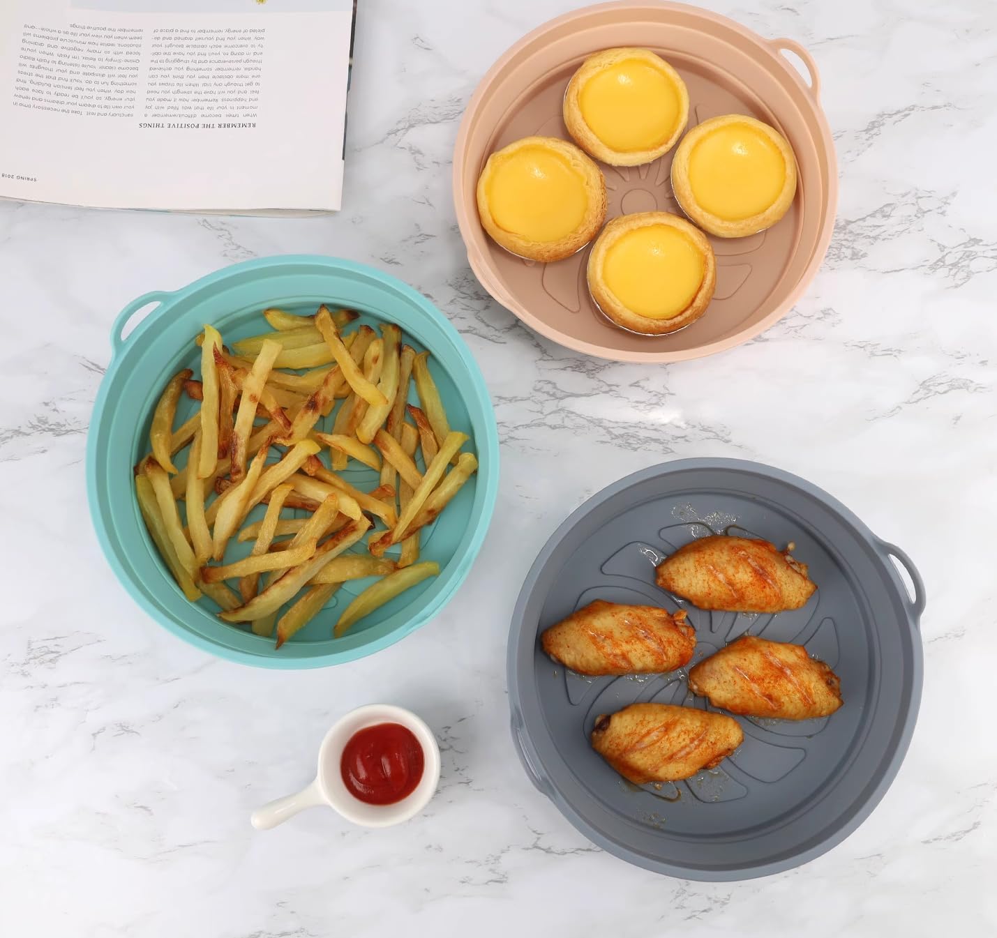 CEPLO Washable Air Fryer Silicone Pot with Ear Handles, Air Fryer Liner Silicone Baking Tray Easy to Clean, 6.5 in Bottom, Nonstick Reusable Air Fryer Basket, Heat Resistance 1 Piece (GREEN) 3