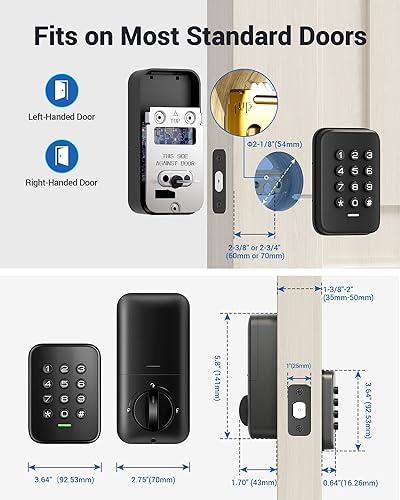 Miniatura 6 de Veise Cerradura de puerta de entrada sin llave, cerradura electrónica con teclado, bloqueo automático, cerraduras de puerta de contraseña