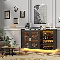 Vista 3 de Gabinete de barra de vino Loomie con luces LED, barra de café flotante con estante de vidrio y estantes de vino removibles, aparador buffet moderno