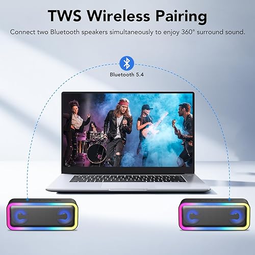 Miniatura 5 de IKT Altavoz Bluetooth portátil con luces x relleno de calcetines, sonido estéreo fuerte de 30 W, Bluetooth5.4, graves mejorados, tiempo de