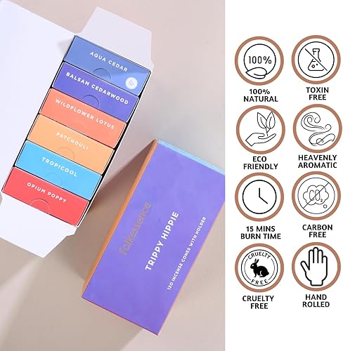 Miniatura 4 de Folkulture Conos de incienso perfumados, juego de 6 conos (120 conos) con soporte para conos de incienso, incienso de pachulí, amapola de opio, piña