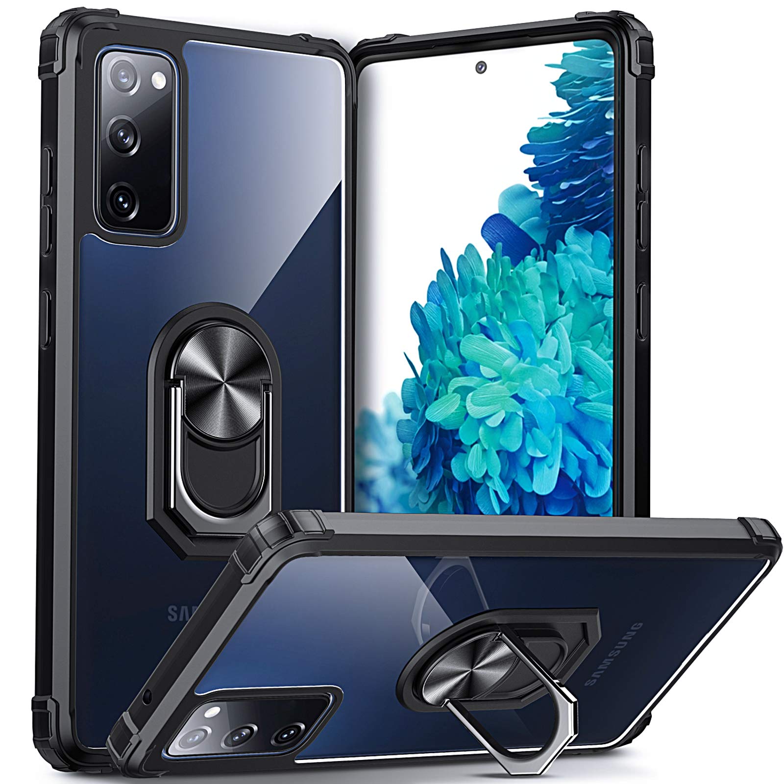 DOSNTO for Samsung Galaxy S20 FE 5G/4G Case (6.5''), [Military Grade] Shockproof and Drop-Resistant Clear Phone Case Protection Cover with 360 Degree Rotatable Magnetic Fingerring Kickstand, Black