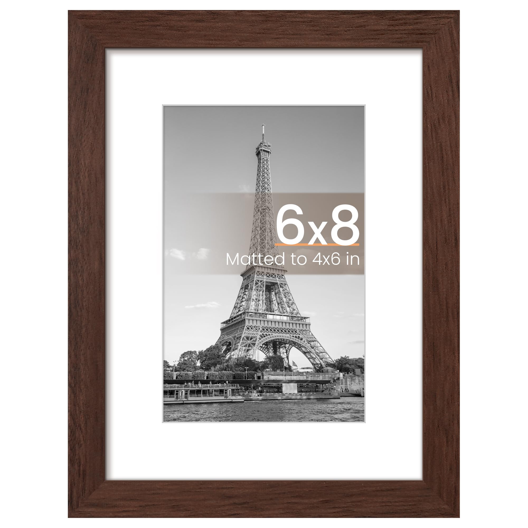 upsimples 6x8 Picture Frame, Wall Decor Photo Frames, Brown 1 Pack | 6 x 8 Frame, 3.5x5.5 Frame with Mat for Gallery Wall, Family, Baby, Dog, Dorm, Christmas