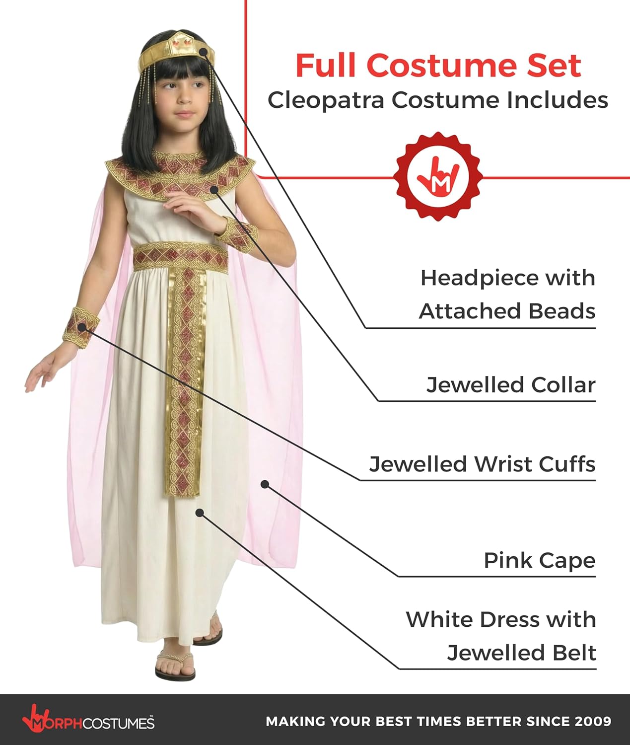 Morph Pink Cleopatra Costume for Girls, Egyptian Dress, Greek Goddess Costumes Kids, Cleopatra Costume Kids