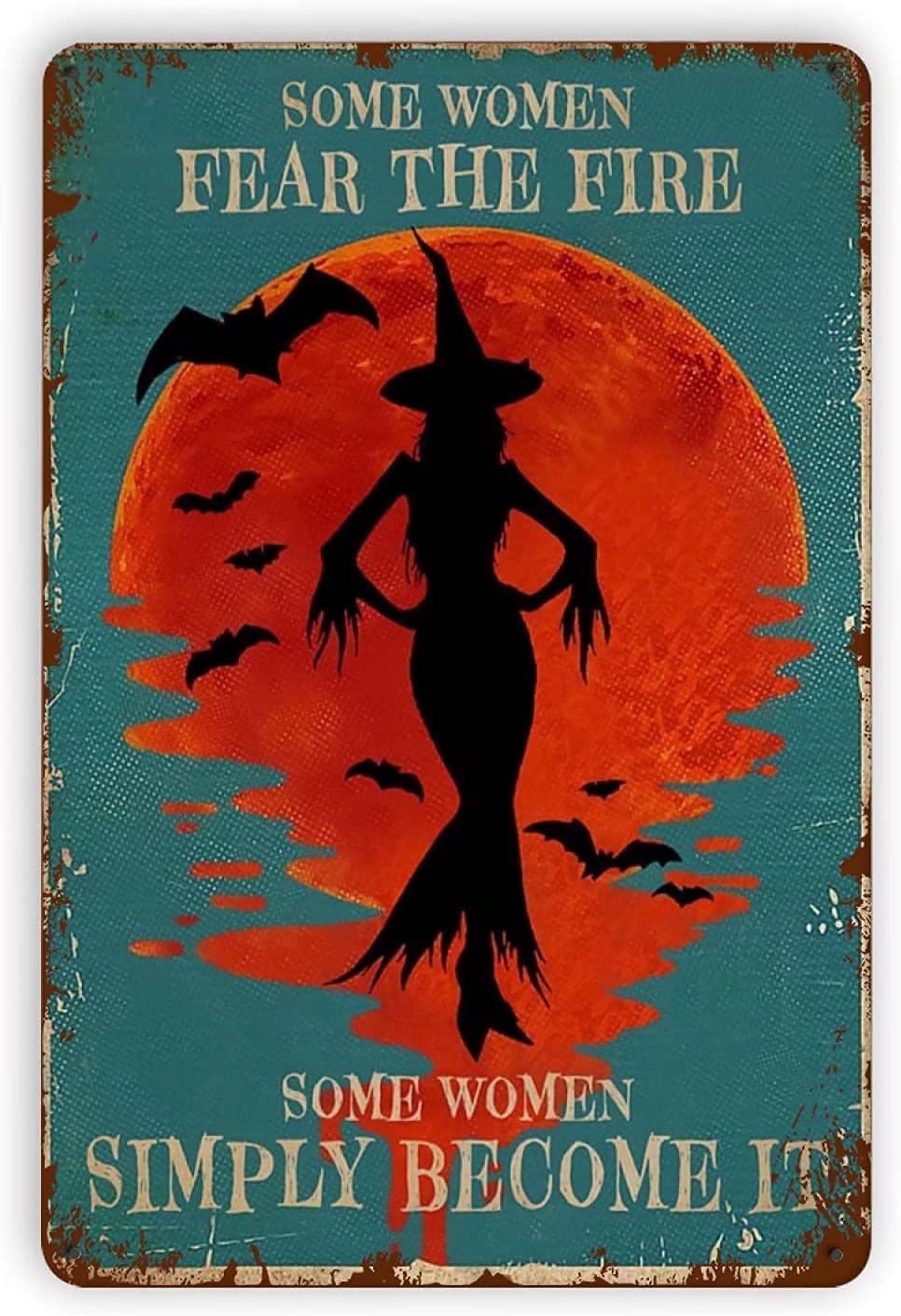 Tin Sign Bat Witch Wall Retro Tin Sign,Bathroom Decoration for Bars,Restaurants,Cafes and Bars,New Year,Metal Sign 8x12 Inches