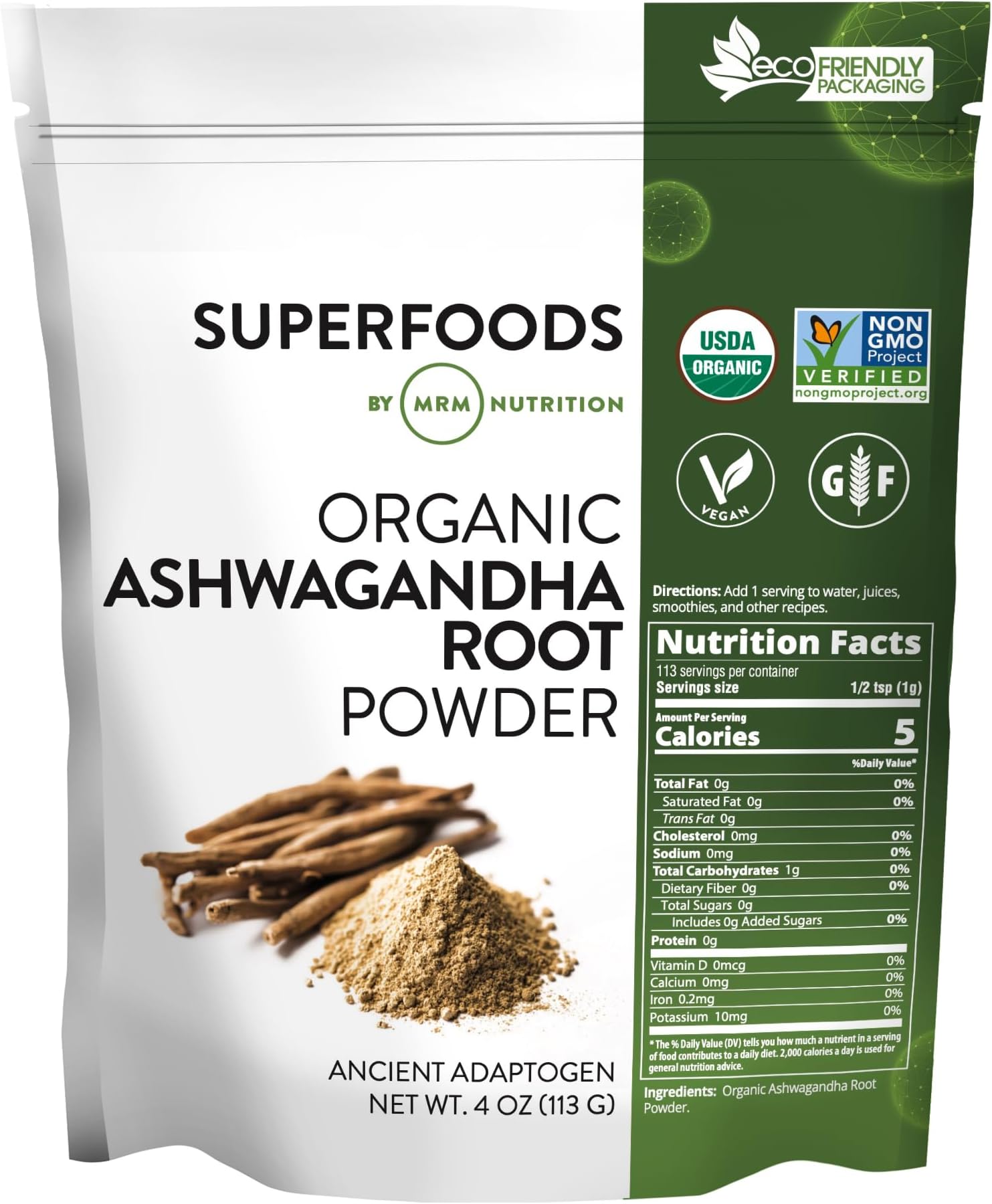 Nutrition Organic Ashwagandha Root Powder | Ancient adaptogen | Stress + Mood Support | Gluten-Free + Vegan | 113 Servings