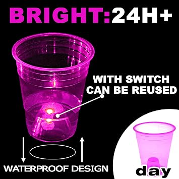 24pcs Glow in the Dark Party Cups for Indoor Outdoor Party,Suitable for Night or Day,party game,Neon Party,BBQ16oz Glowing Party Cups Have 7 Bright Colors (Blue,Red,Orange,Green,White,Pink,Yellow)