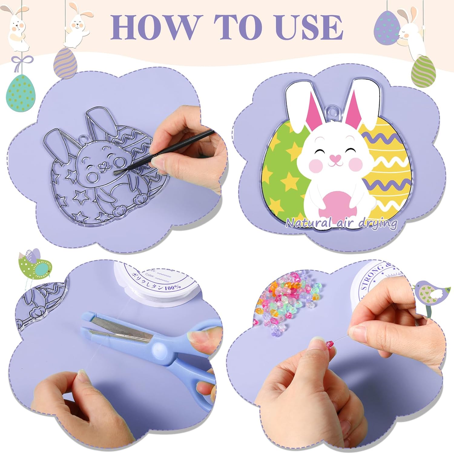 Dunzoom 30 Set Easter Craft Kit Suncatchers Kit Spring Easter Eggs DIY Suncatchers Craft Kit Make Your Own Suncatcher Paint Easter Bunny Sun Catcher Ornaments for Spring Art Craft Painting Activity