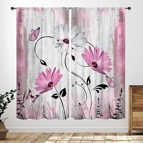 Miniatura 17 de Cortinas rústicas de cocina con margaritas, flores amarillas, margaritas, madera, naturaleza, granja, retro, sala de estar, dormitorio, cortinas