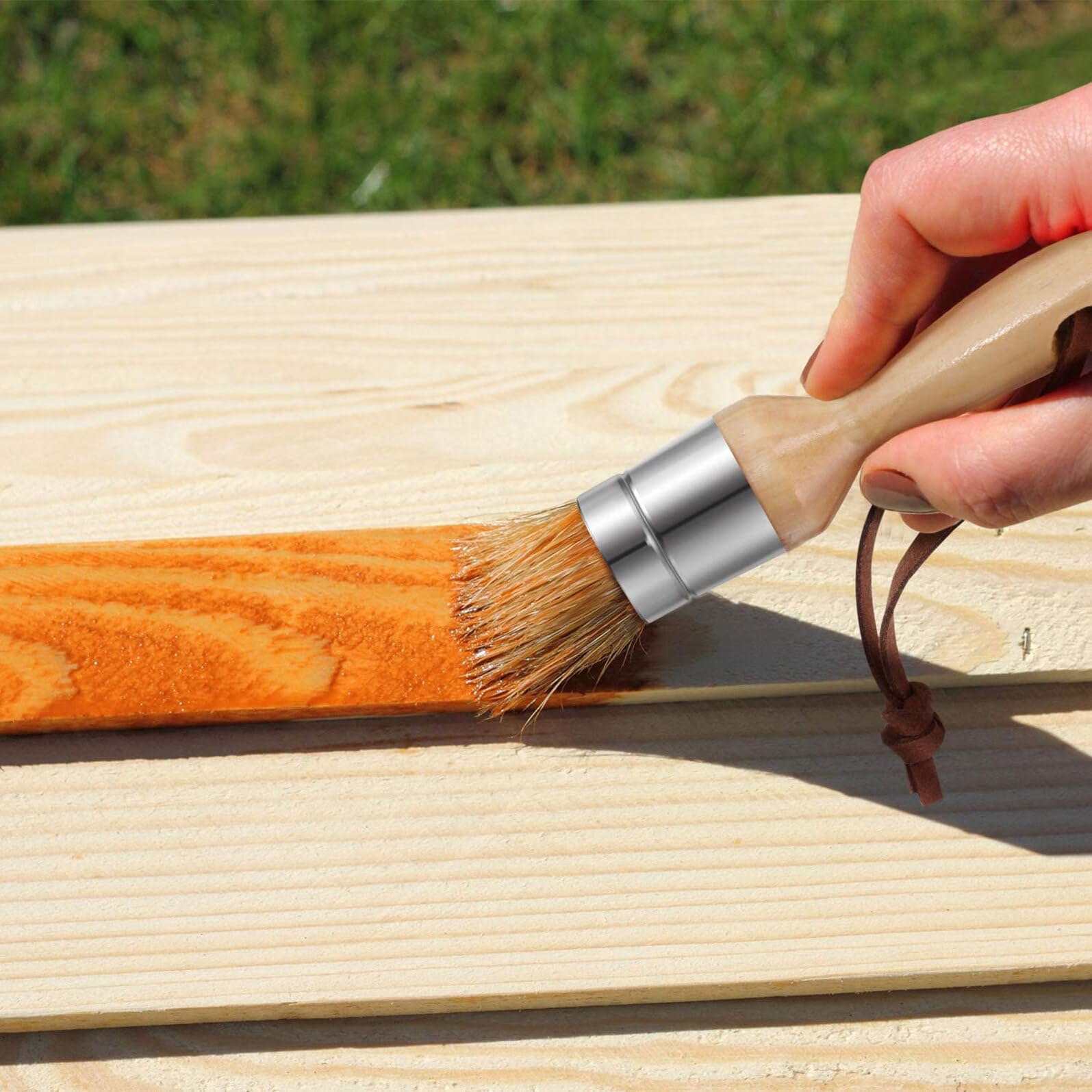 Set de Pinceaux Peinture Ronde en Poils de Sanglier Lot de 5 Manches en Bois et Alliage D'aluminium, Efficaces et Résistants pour Peinture Murs et Meubles
