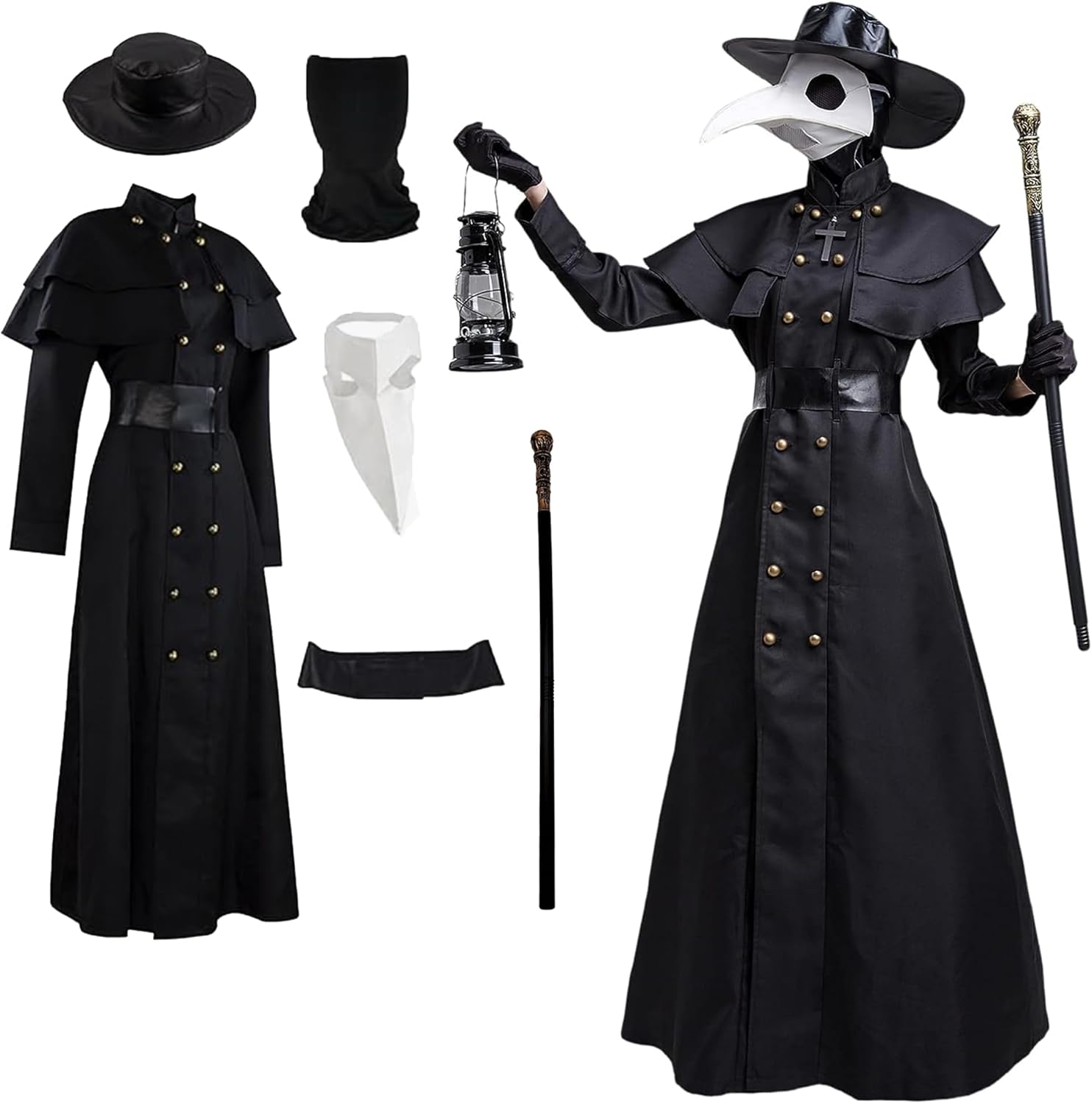 Plague Doctor Costume for Adults Teens Medieval Black Death Outfit for Halloween Cosplay