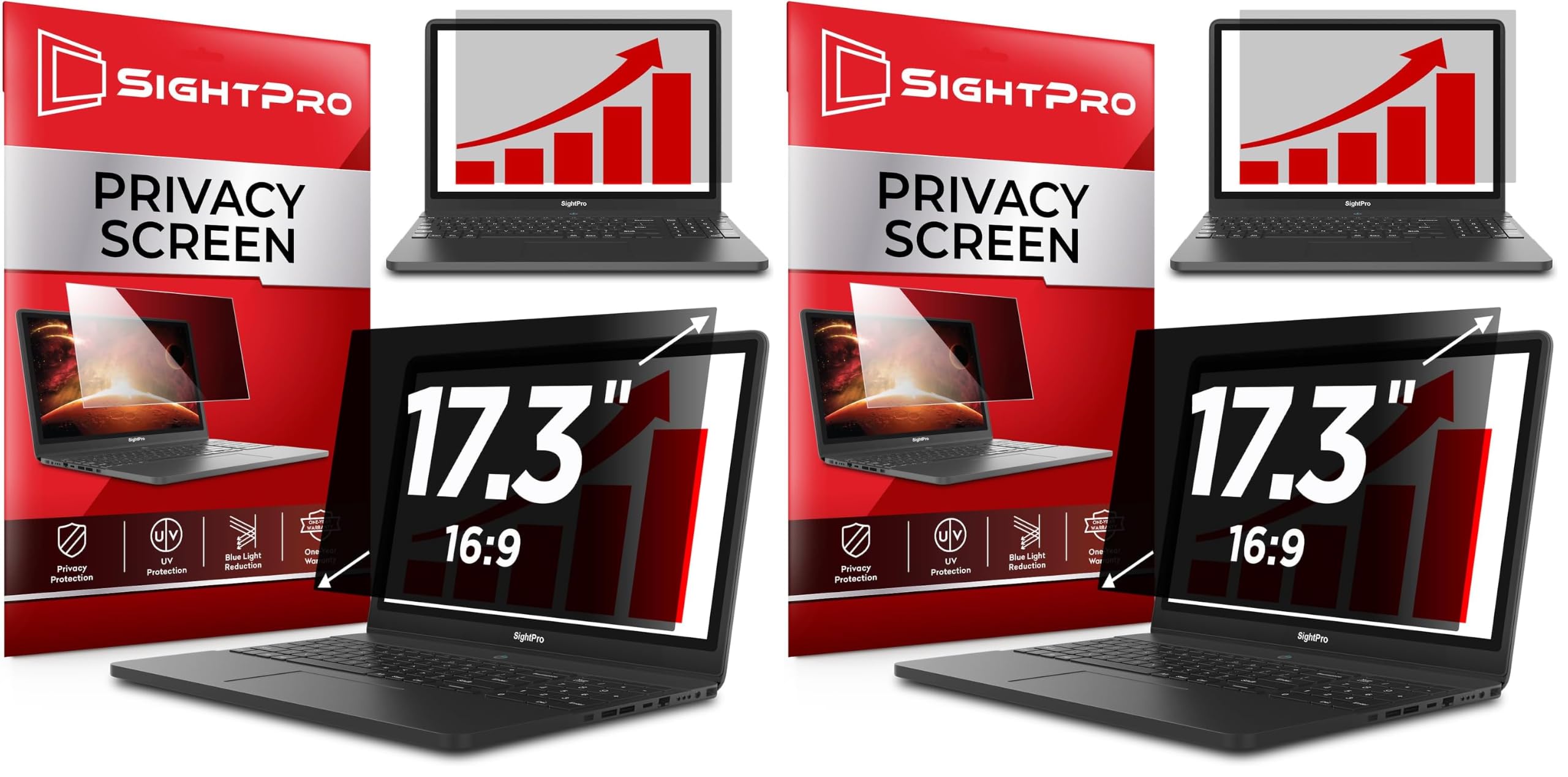SightPro 17.3 Inch 16:9 Laptop Privacy Screen Filter - Computer Monitor Privacy Shield and Anti-Glare Protector (Pack of 2)