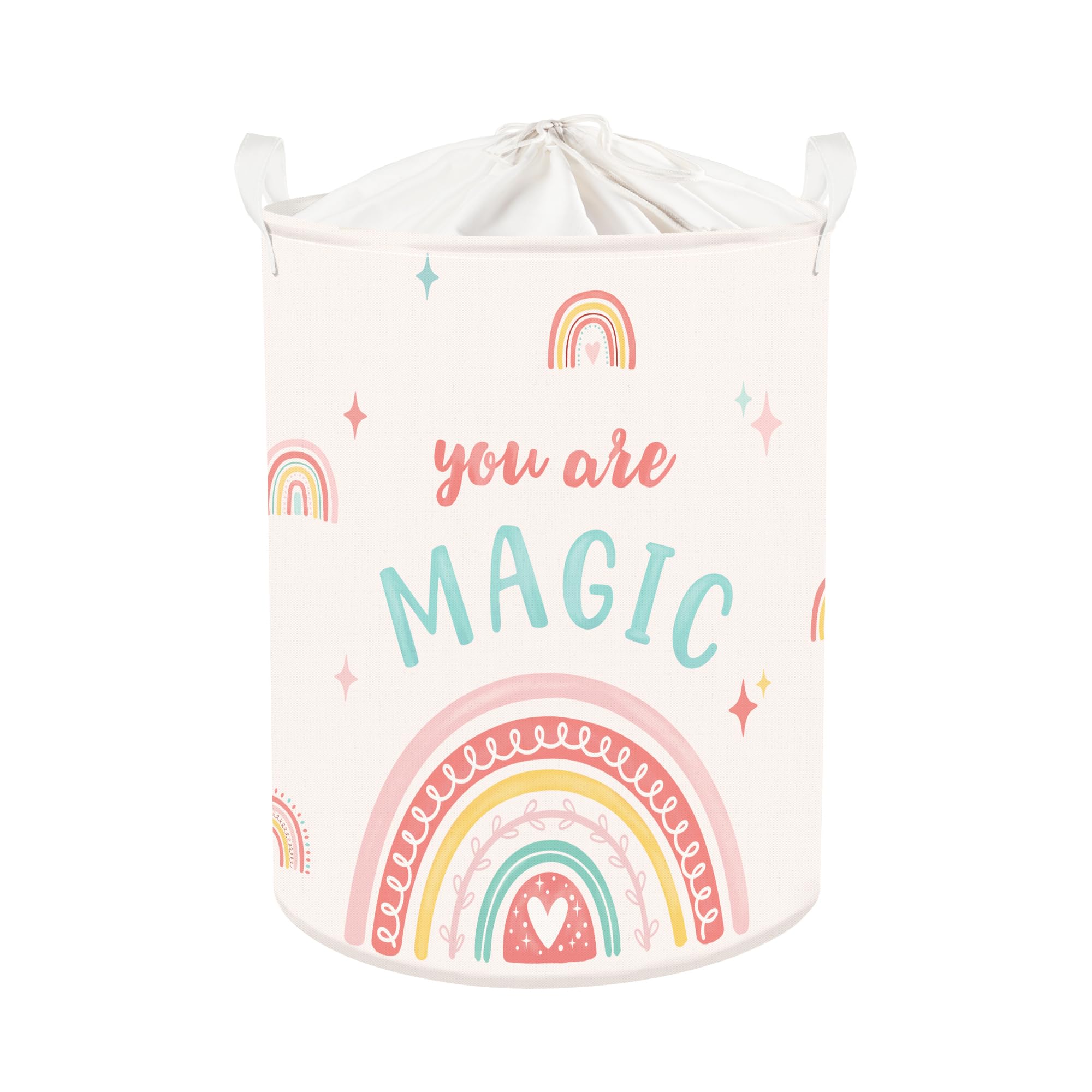 HUUMONSS Boho Rainbow Baby Laundry Hamper Collapsible Clothes Kids Storage Basket Large Girls Gift Toy Box Bin for Nursery Room Pink