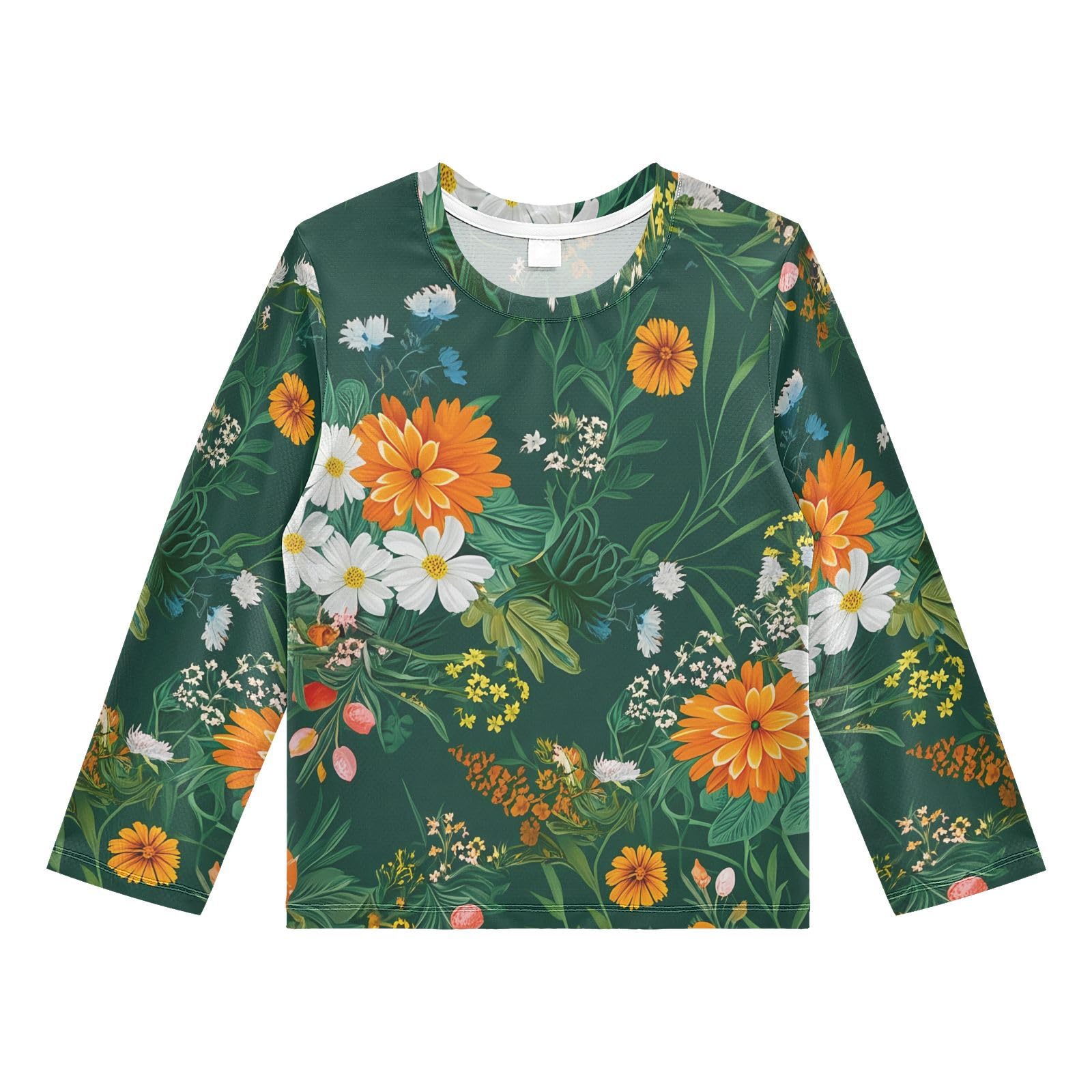 Calendula Floral Green Boy's Rash Guard Swim Shirt Long Sleeve Sun Shirt for Kids Toddlers UPF50+ 3T