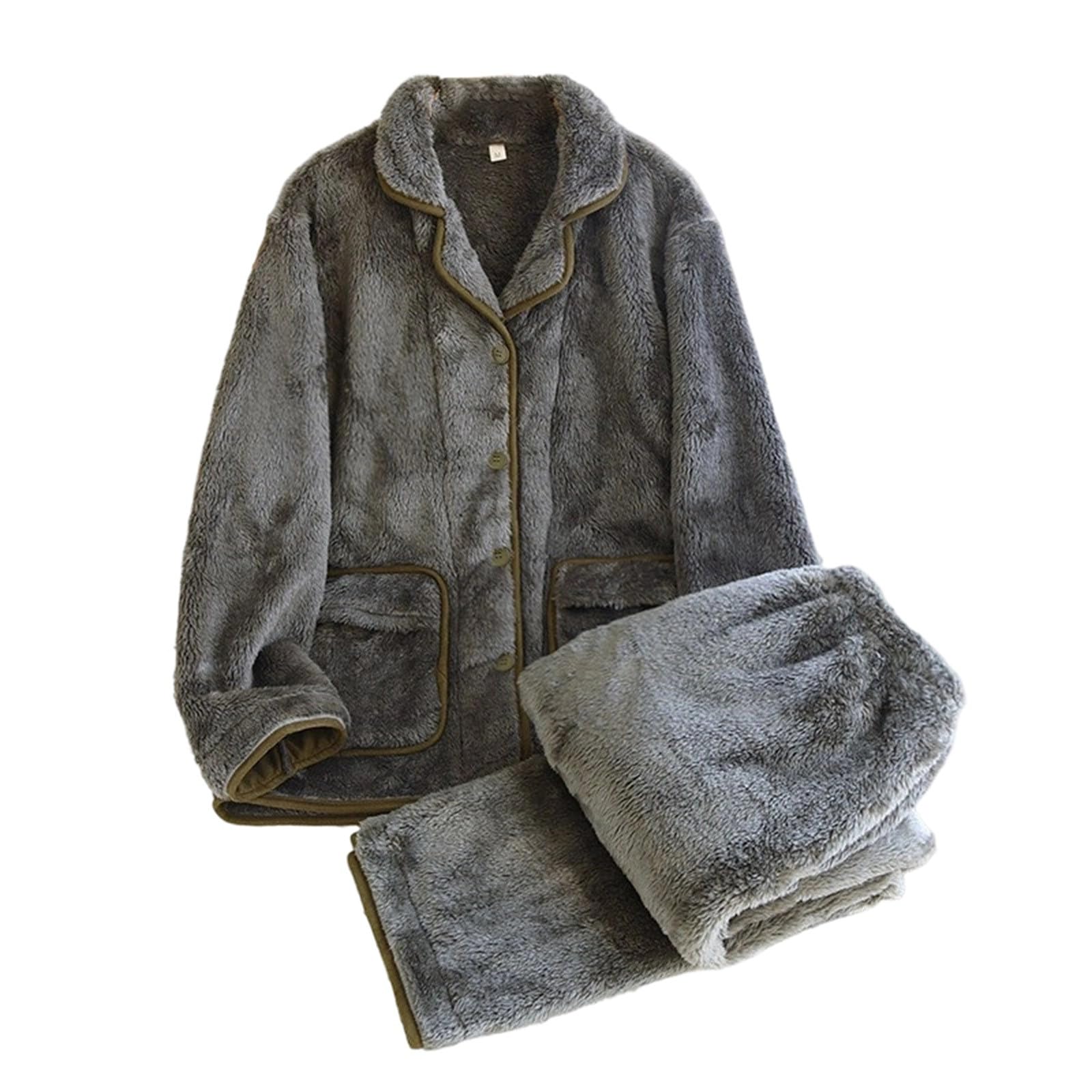 Conjunto de pijama largo para hombre, forro polar, franela suave, monocolor, cómodo, básico, ropa de dormir de dos piezas y pantalones de dormir