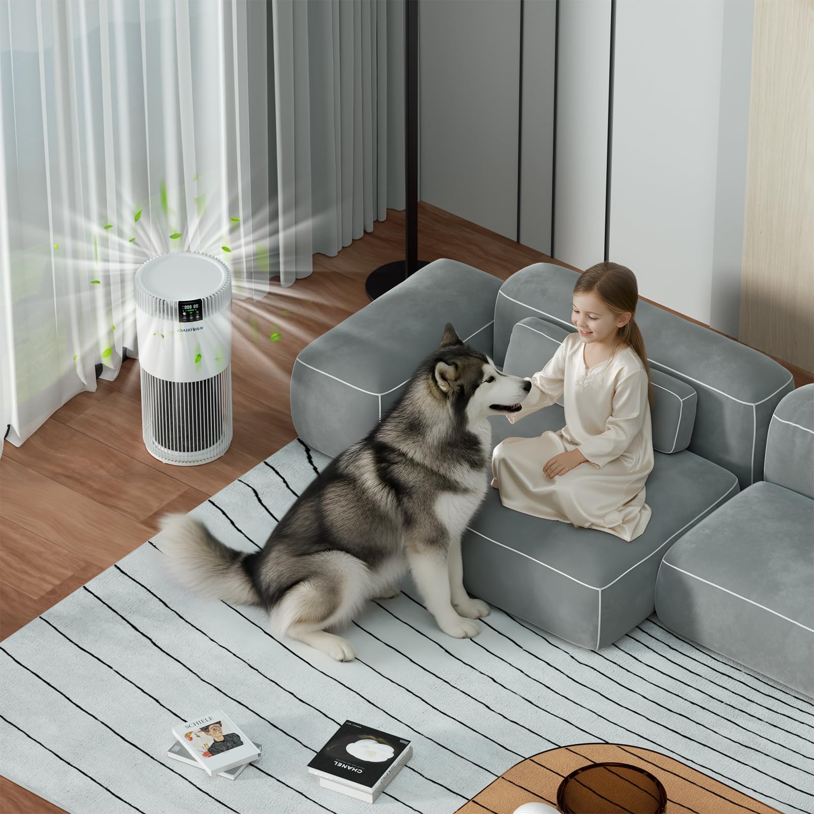 Smart Luftreiniger für Haustiere bis 78㎡, HEPA H13 Filter, CADR 345m³/h, entfernt Tierhaare, Allergene & Gerüche, Ionisator, Pet Purifier für Pollen Formaldehyd Schlafzimmer & Wohnzimmer