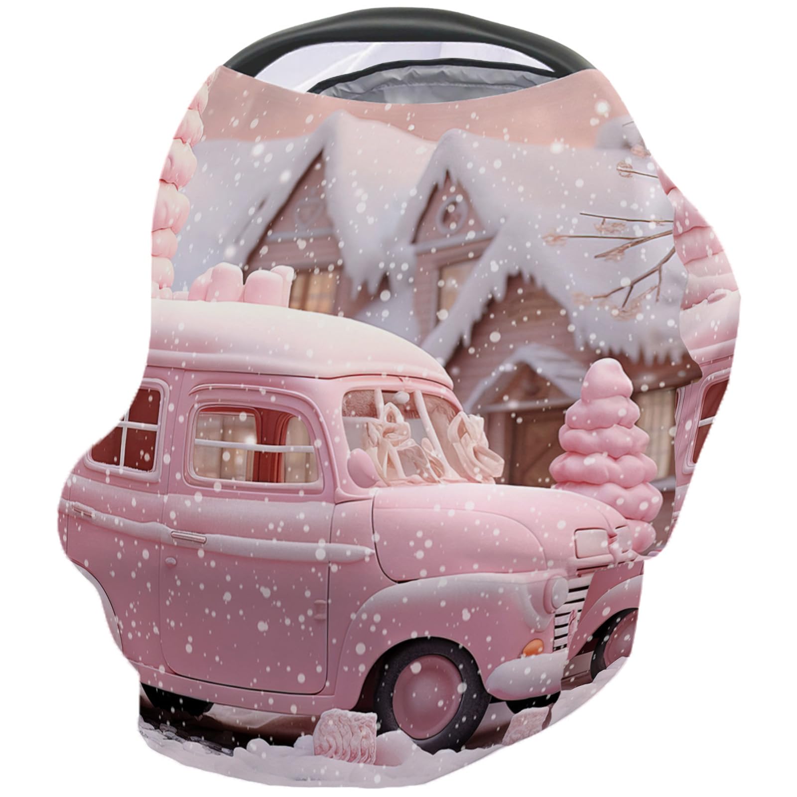 Nursing Cover for Breastfeeding Scarf, Merry Christmas Pink Car House Baby Car Covers Super Soft Multi Use for Canopy Shopping Cart Cover Blanket Stroller Cover