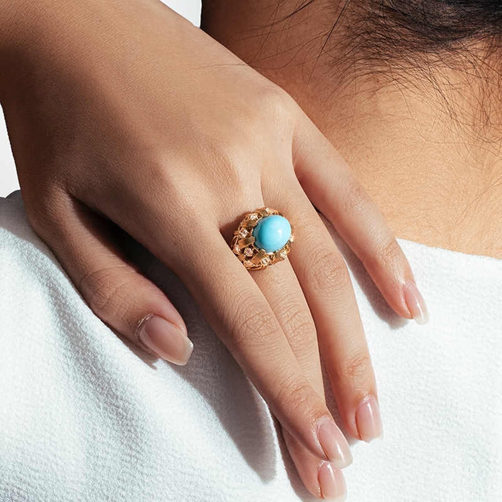 Statement Pavé pierścionek ślubny z żółtego złota 9K/14K/18K, z prawdziwego złota, w stylu vintage, pleciony pierścionek koktajlowy, damski z laboratorium, turkusowy i moissanite, rozm. 47-65