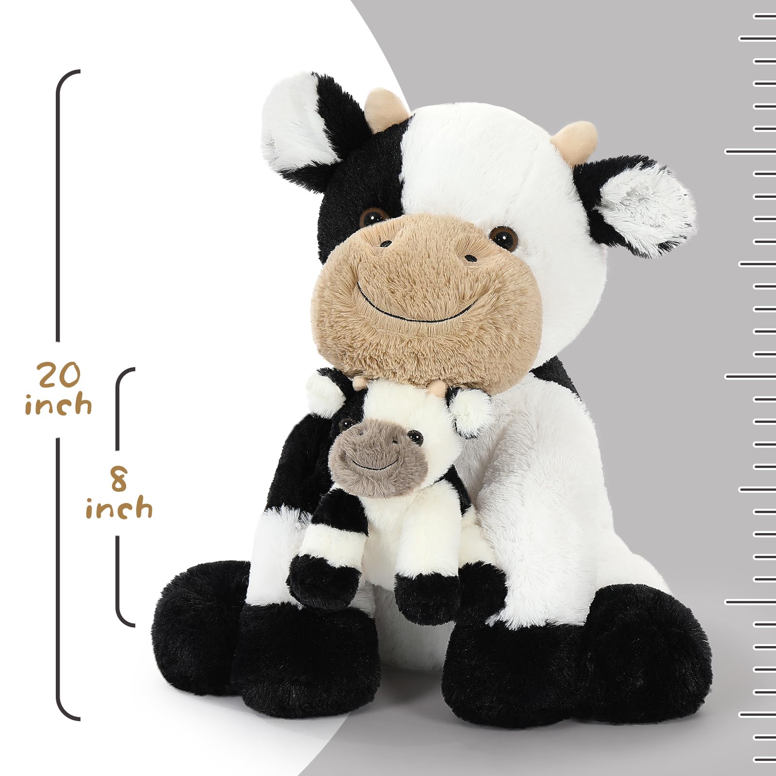 KERTA 2-in-1 Large Cow Stuffed Animals, 20 inch Big Stuffed Mommy Cow with Cute Baby Cow Plush Toy Hugging Soft Plush Pillow for Boys Girls 3