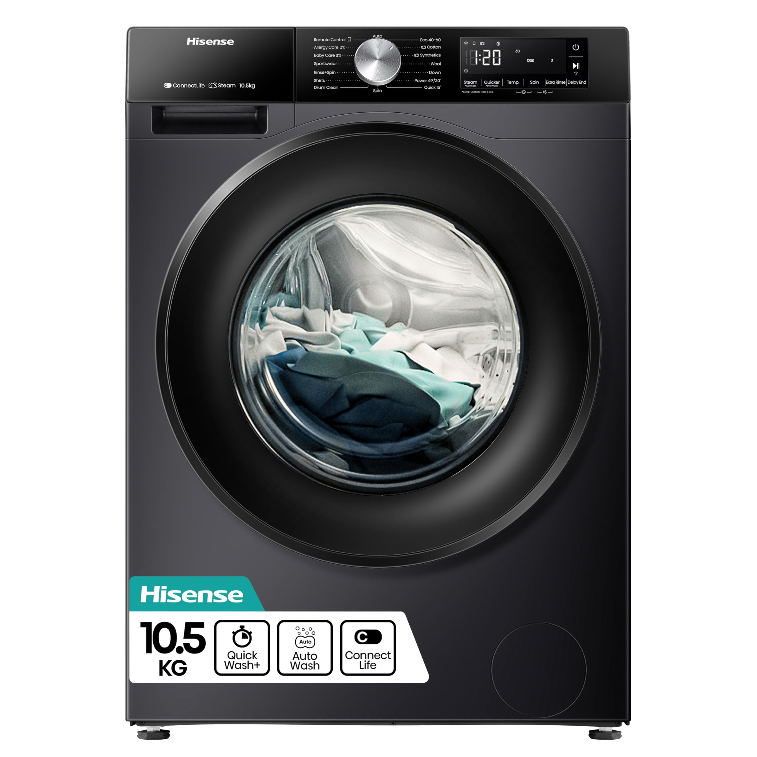 Hisense 3S Series Wf3s1043bb3 Wifi-Enabled 10 Kg 1400 Spin Washing Machine - Black, Black
