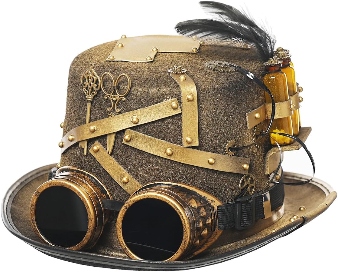 GRACEART Unisex Steampunk Top Hats with Goggles for Women Men