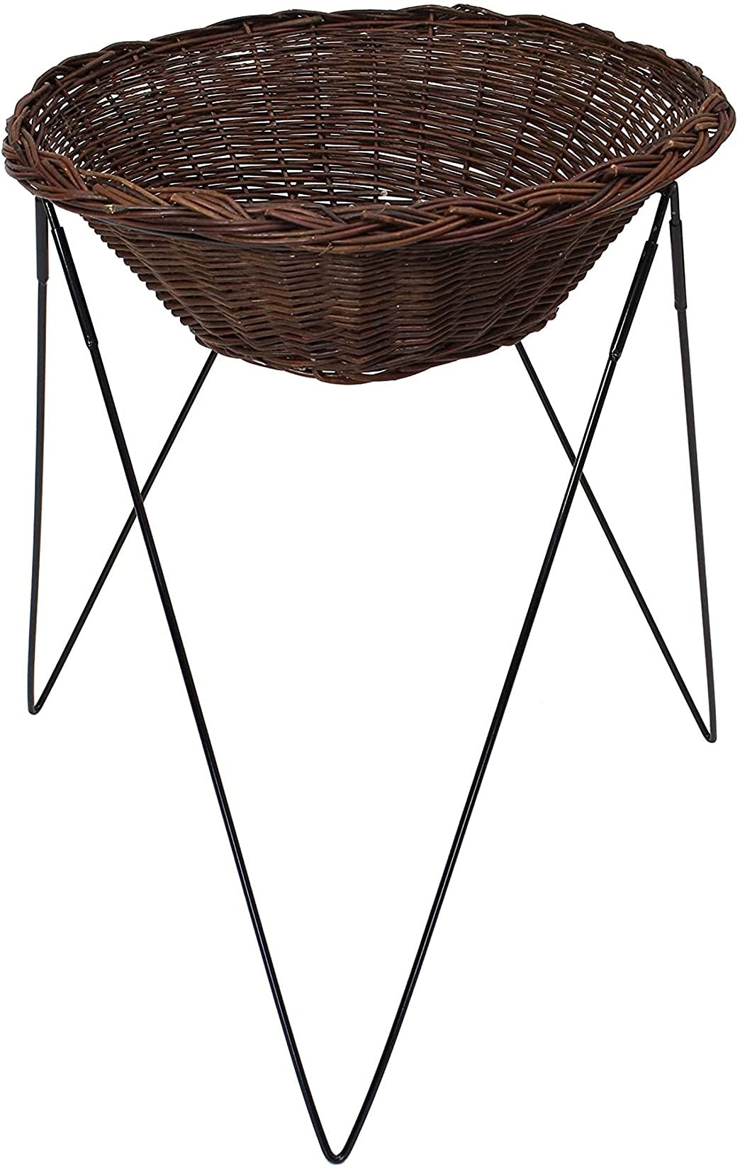 Dekoleidenschaft Verkaufsständer mit Weidenkorb Ø 68 cm, schwarzes Metallgestell, Warenkorb, Aktionskorb, Wühlkorb, Präsentationskorb