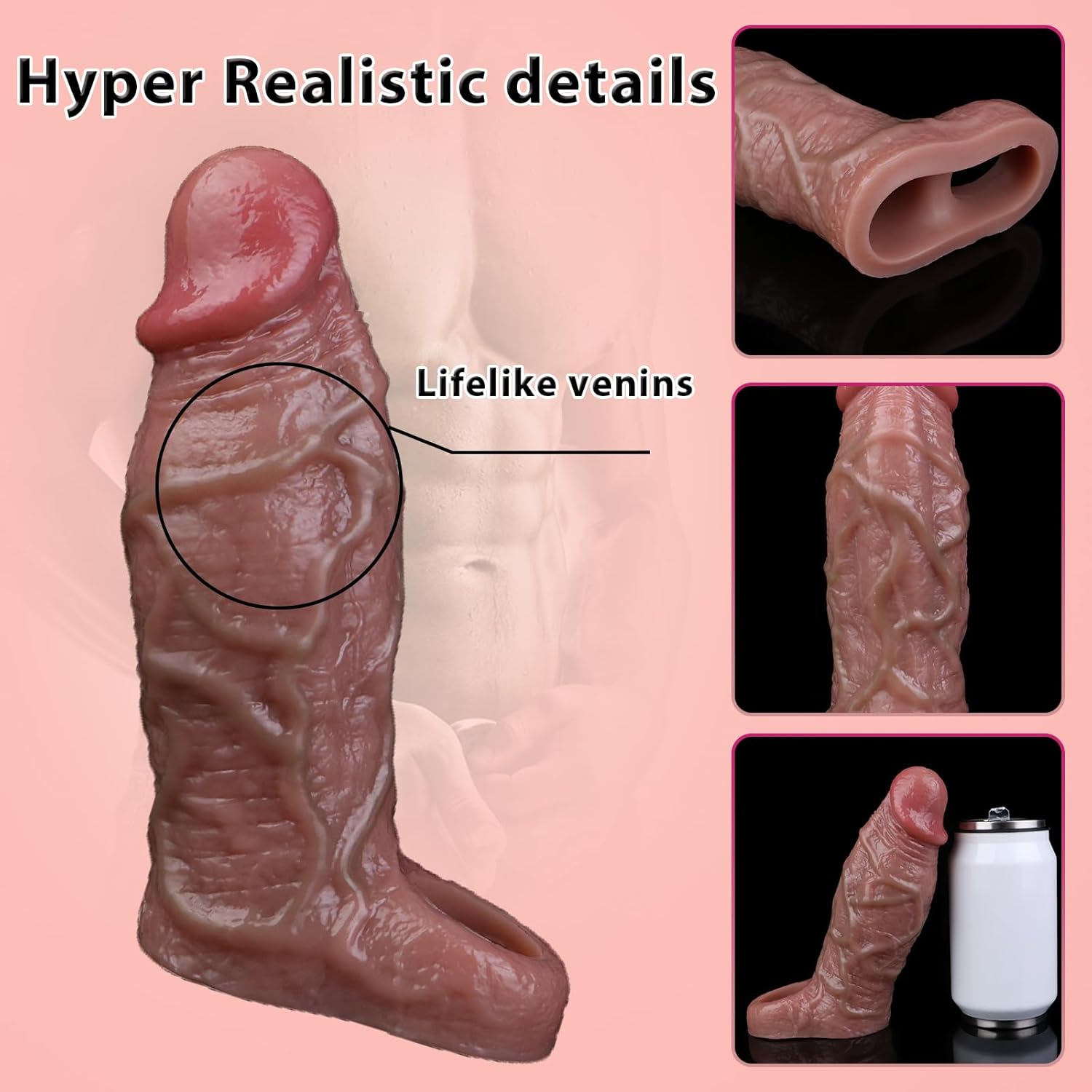 6.7 Inch Realistic Penis Sleeve & Extender - Ultra-Soft Silicone Enlarger Sheath with Penis Ring, Delay Ejaculation Comfortable Cock Sleeve for Couples Men