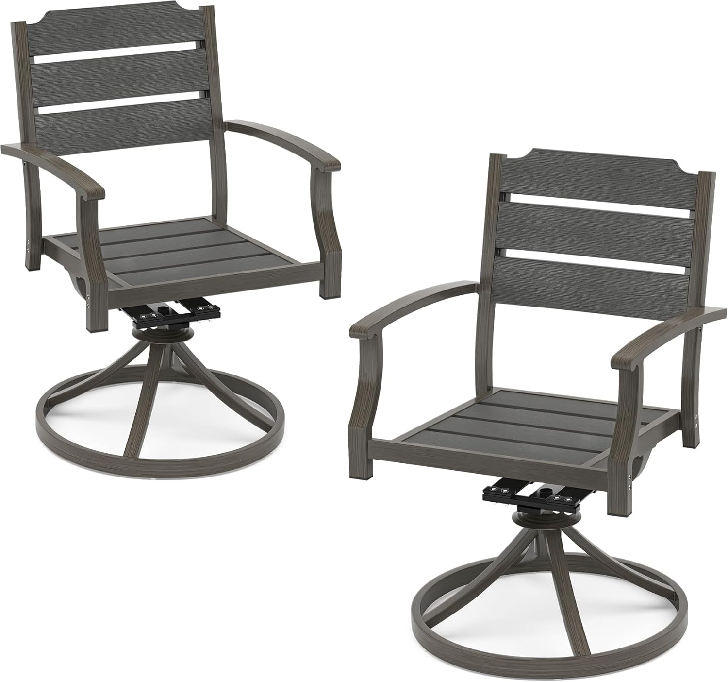 Cozyman Outdoor Dining Chair Set of 2, Swivel Rocking Patio Chairs, HDPE Seat with Aluminum Frame Patio Dining Chairs, Outdoor Chairs with Armrest, Balcony Chair for Backyard Deck Porch,Dark Gray