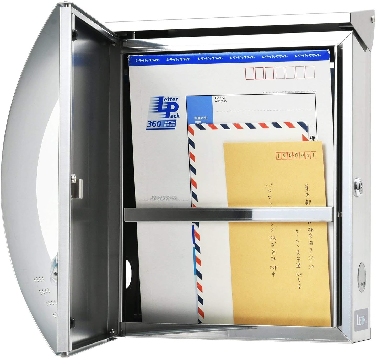 MB-5207 Modern Design Mailbox Wall Mount Contemporary Stainless Steel Postbox with Lock and Key Large Letterbox for House 16” x 12” x 7.7” (Ebony Wood)
