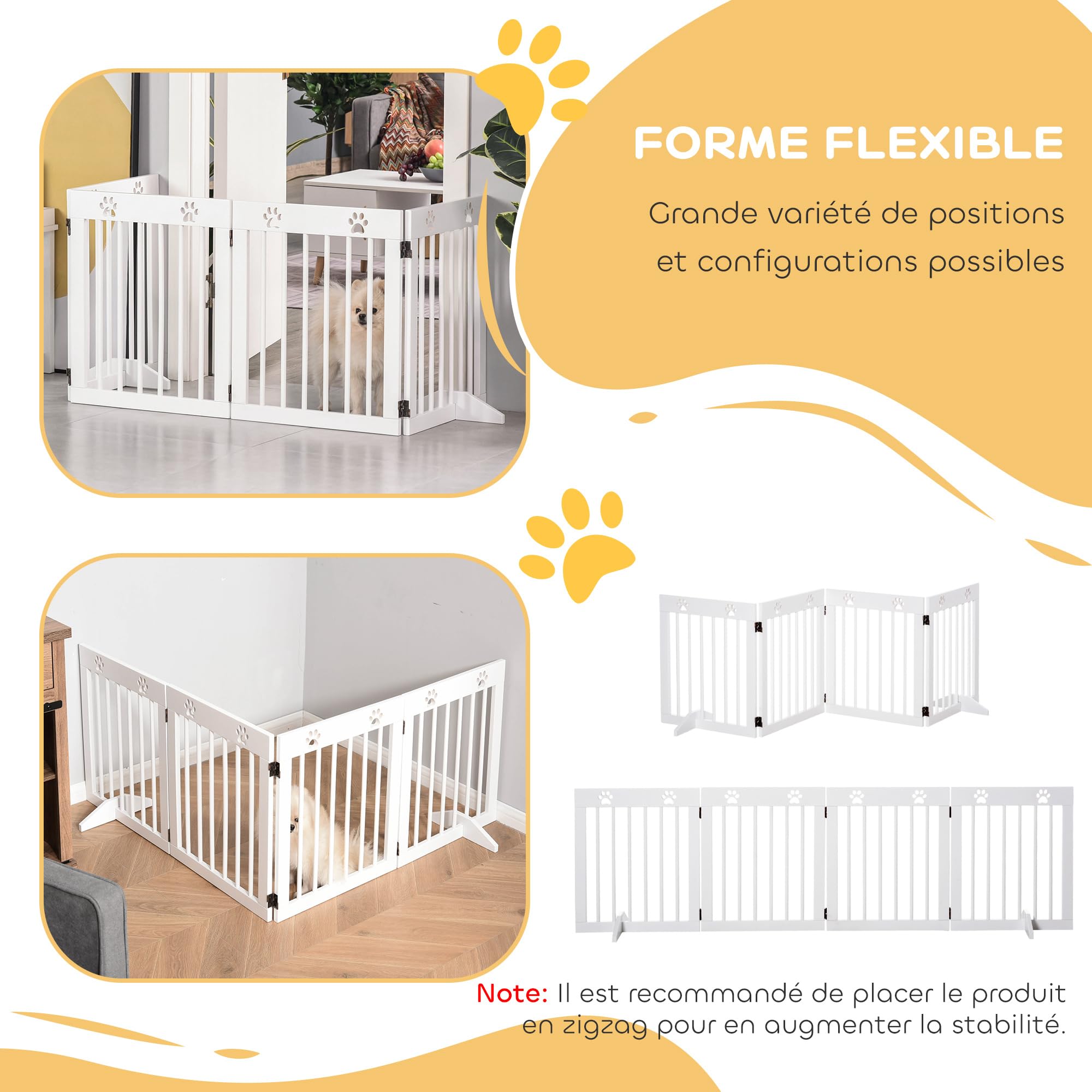 PawHut Barrière de sécurité barrière modulable Pliable pour Animaux de Compagnie 4 Panneaux en Bois de pin Massif 204 x 30 x 61 cm Blanc | pour Animaux de Compagnie, 4 Panneaux, Bois de Pin Massif