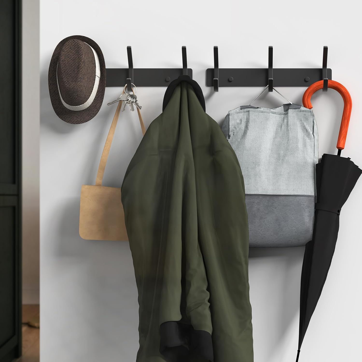 VAEHOLD Coat Hooks Wall Hook for Hanging Clothes Robes Towels Hats Heavy Duty Coat Hanger Coat Rack Wall Mount with 3 Hooks - Black “C“ Shape 3 Hooks 1 Pack Black
