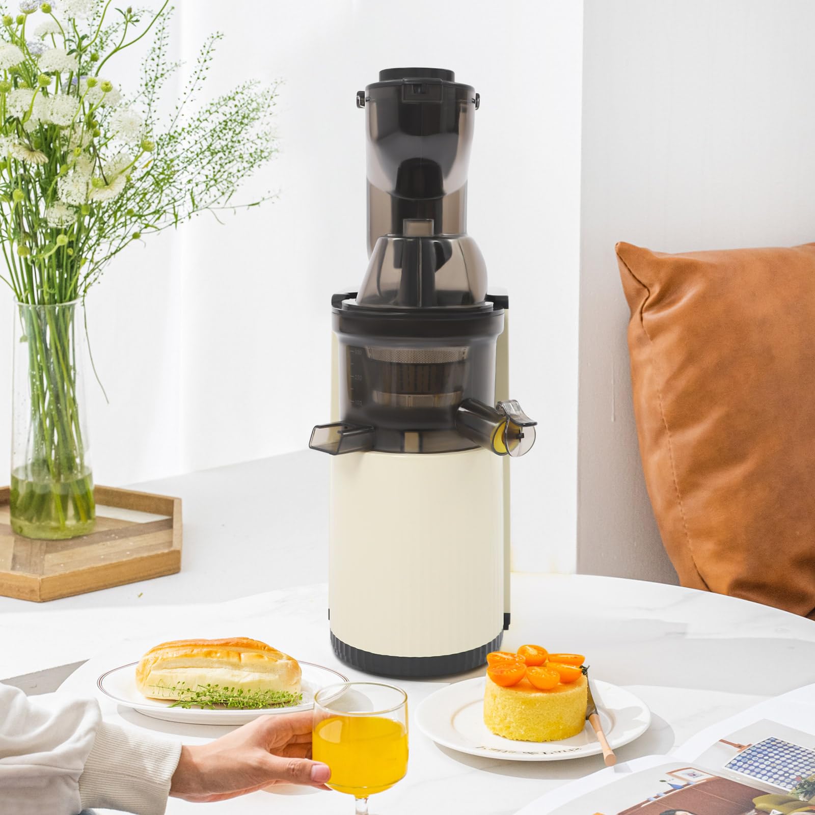 Slow Juicer Entsafter 800W mit 80mm Einfüllschacht für Obst und Gemüse | 98,5% Saftausbeute und 500ml Behälter, leistungsstarke Saftpresse für nährstoffreiche Säfte