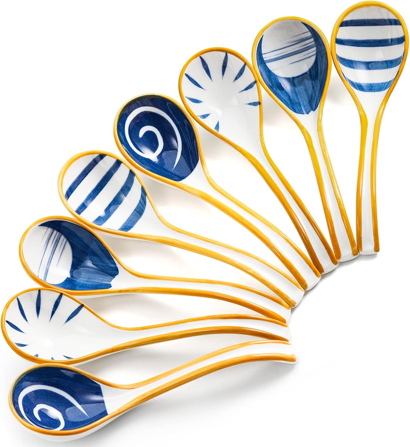 Nicunom 8 Pack Ceramic Soup Spoons, 4 Style Japanese Soup