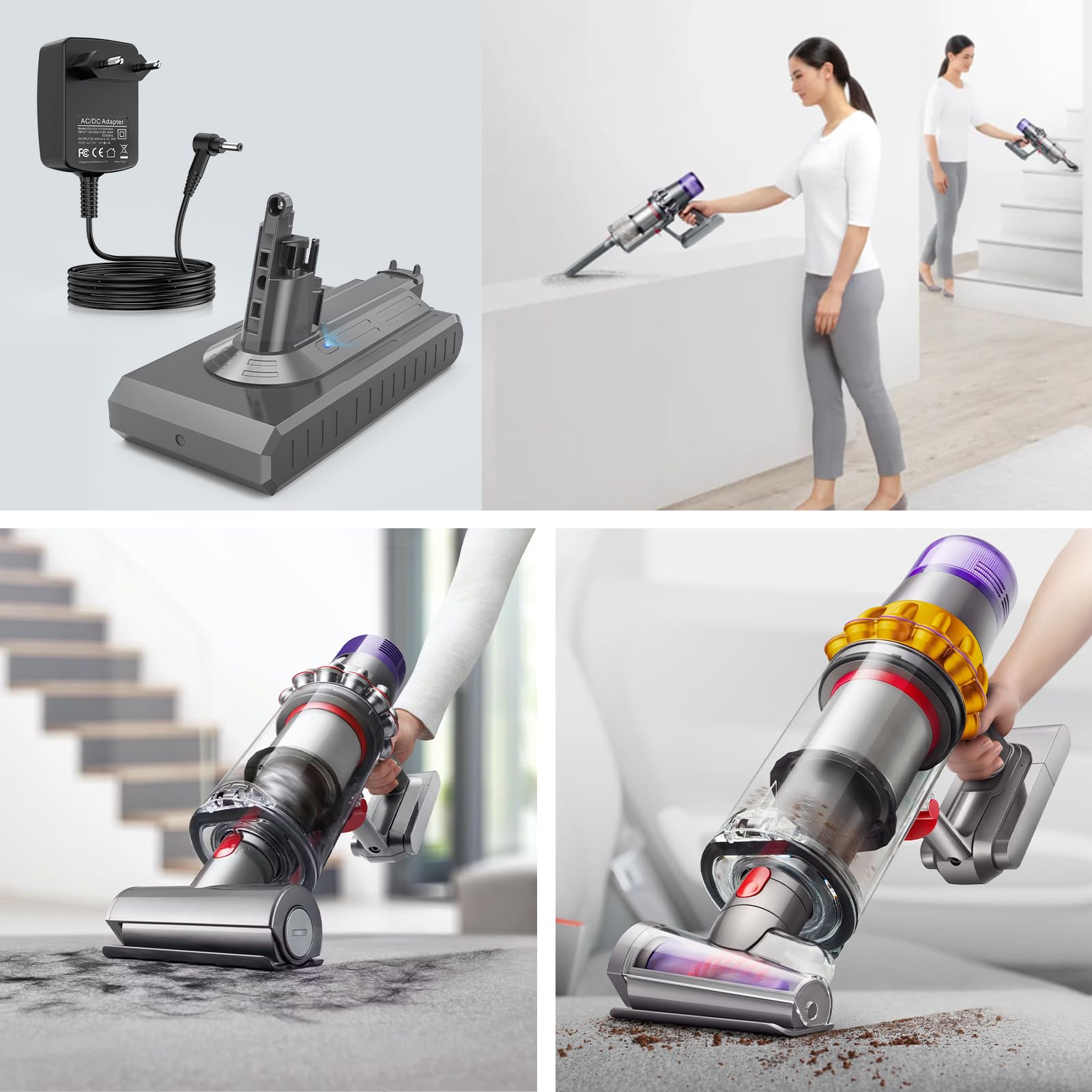 ASUNCELL Batería de repuesto para Dyson SV14 Absolute Complete Fluffy, 3900 mAh, con cargador, cepillo y tornillos, 25,2 V, batería de repuesto para aspiradora Dyson SV14 Absolute Complete Fluffy
