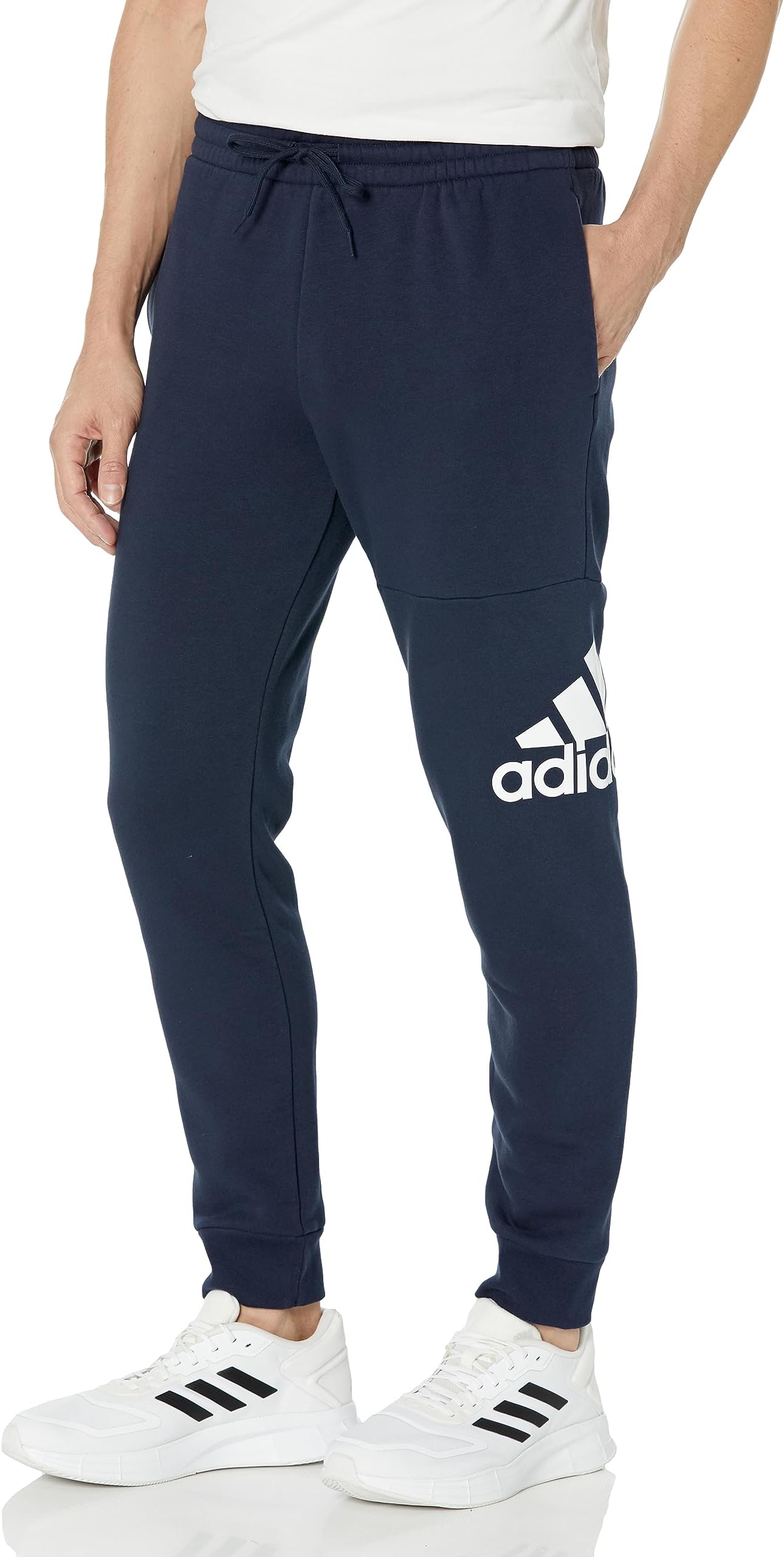 adidasMen's Essentials Fleece Tapered Cuffed Big Logo Pants
